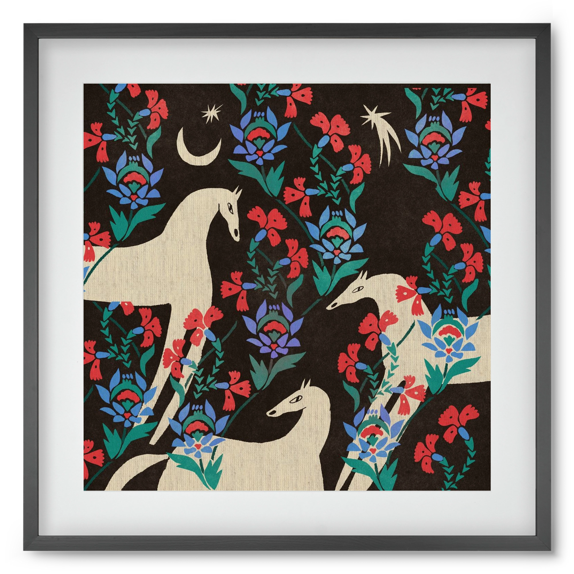 Oriental horses, 50x50 cm (40x40 cm), Fekete keret, paszpartuval