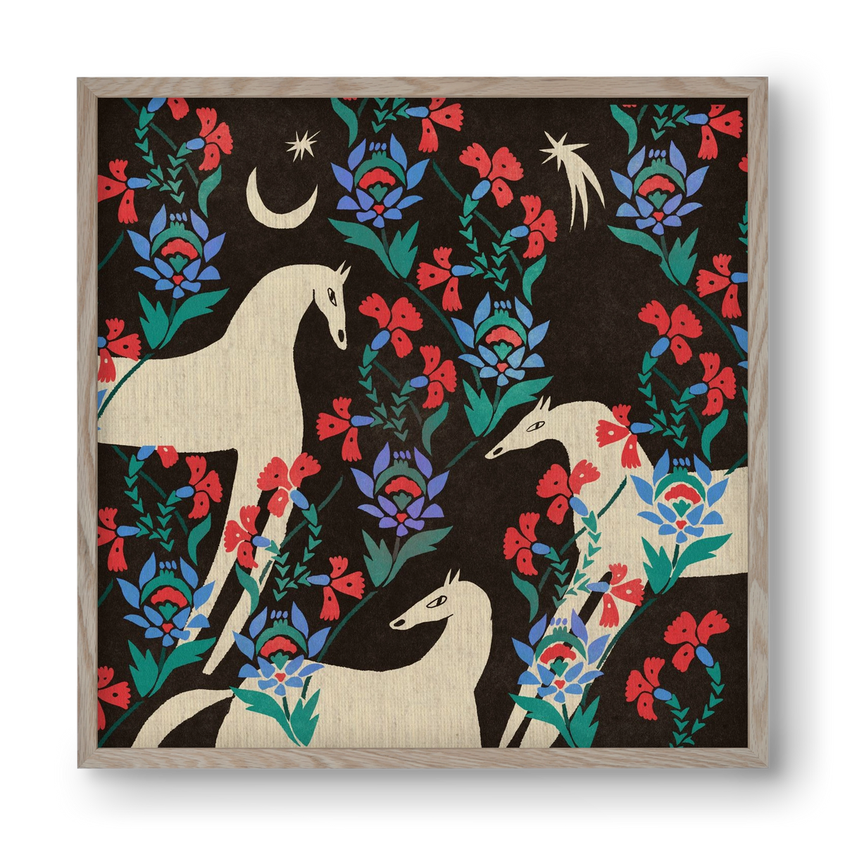 Oriental horses, 40x40 cm (40x40 cm), Tölgy keret