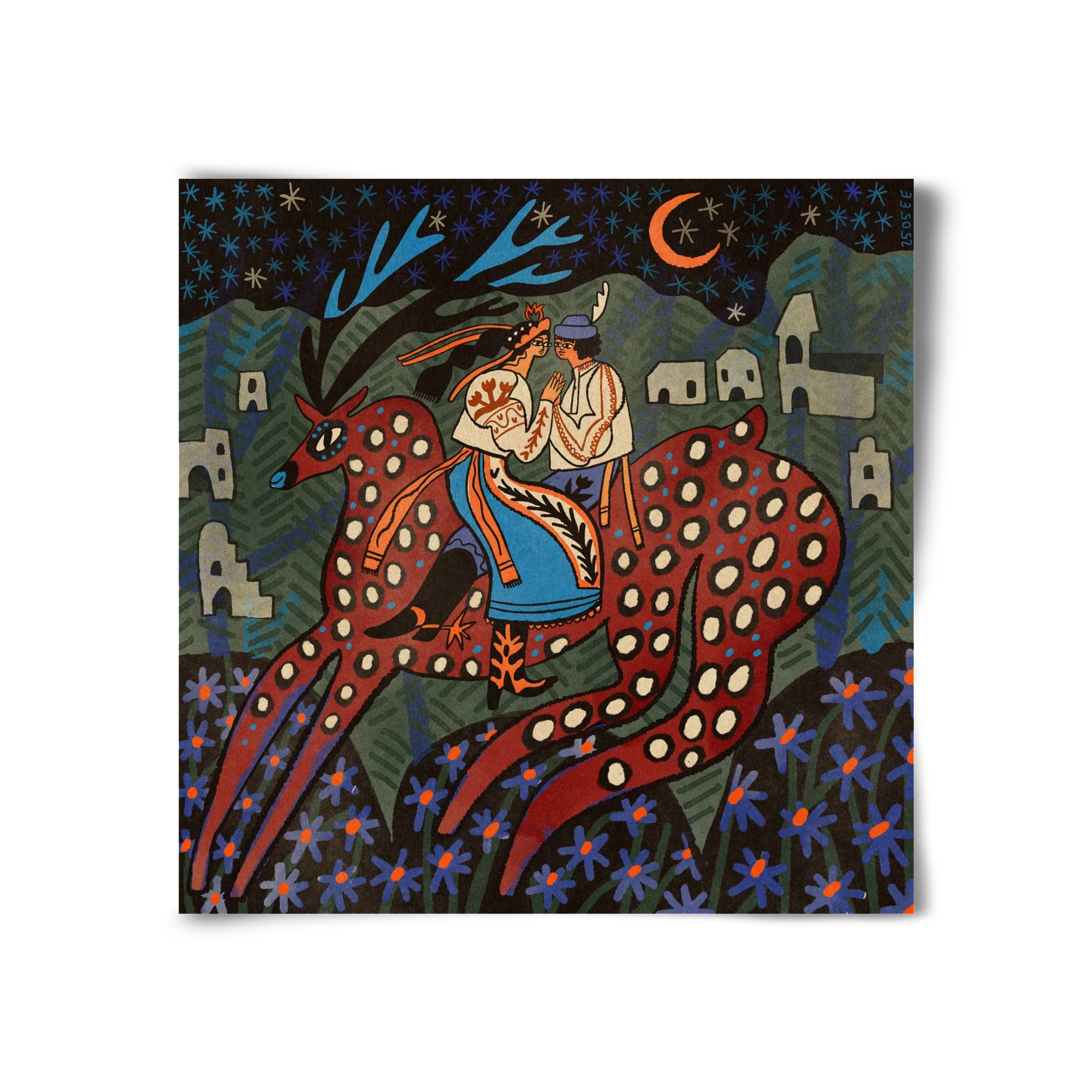 Folk deer, 30x30 cm, Keret nélkül