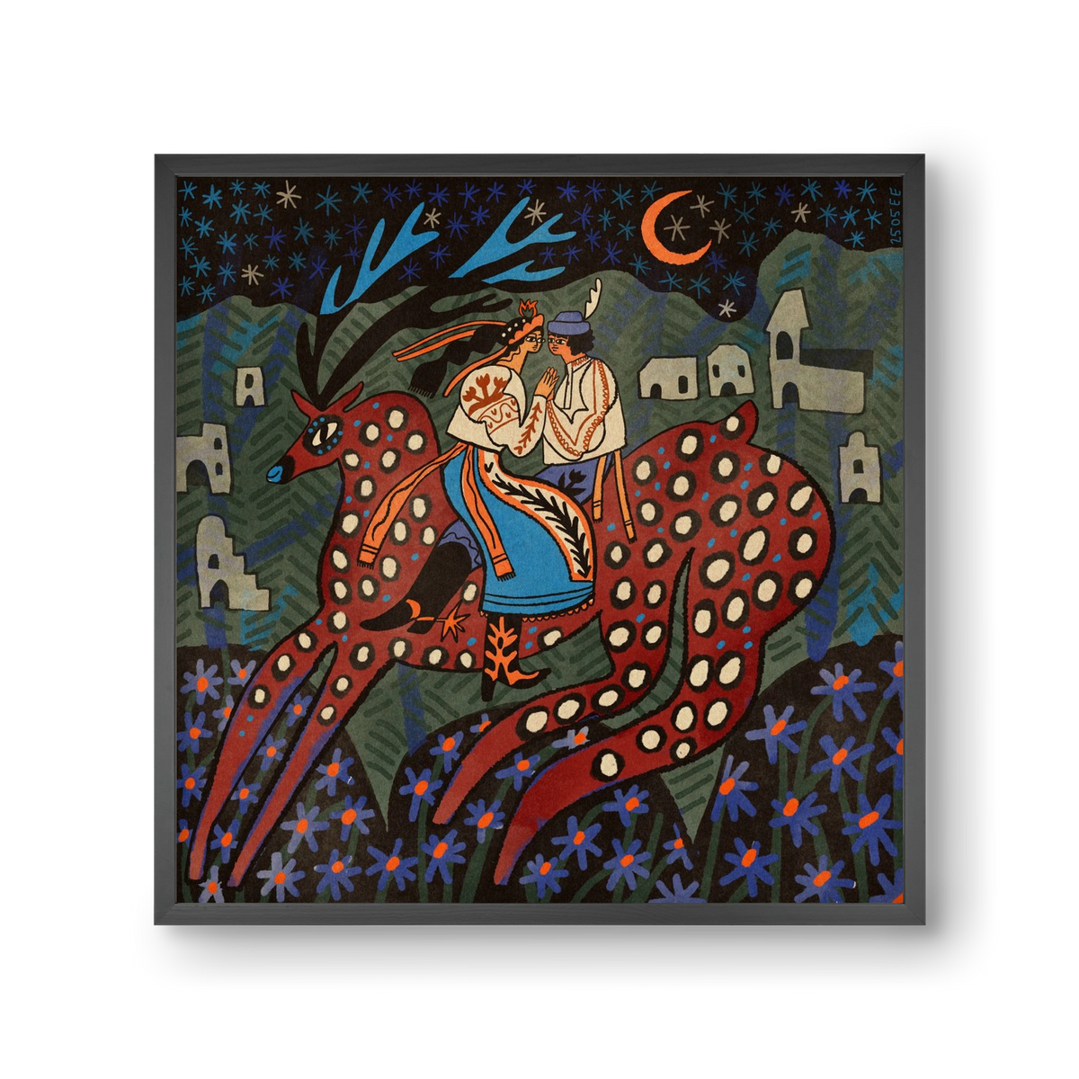 Folk deer, 30x30 cm (30x30 cm), Fekete keret