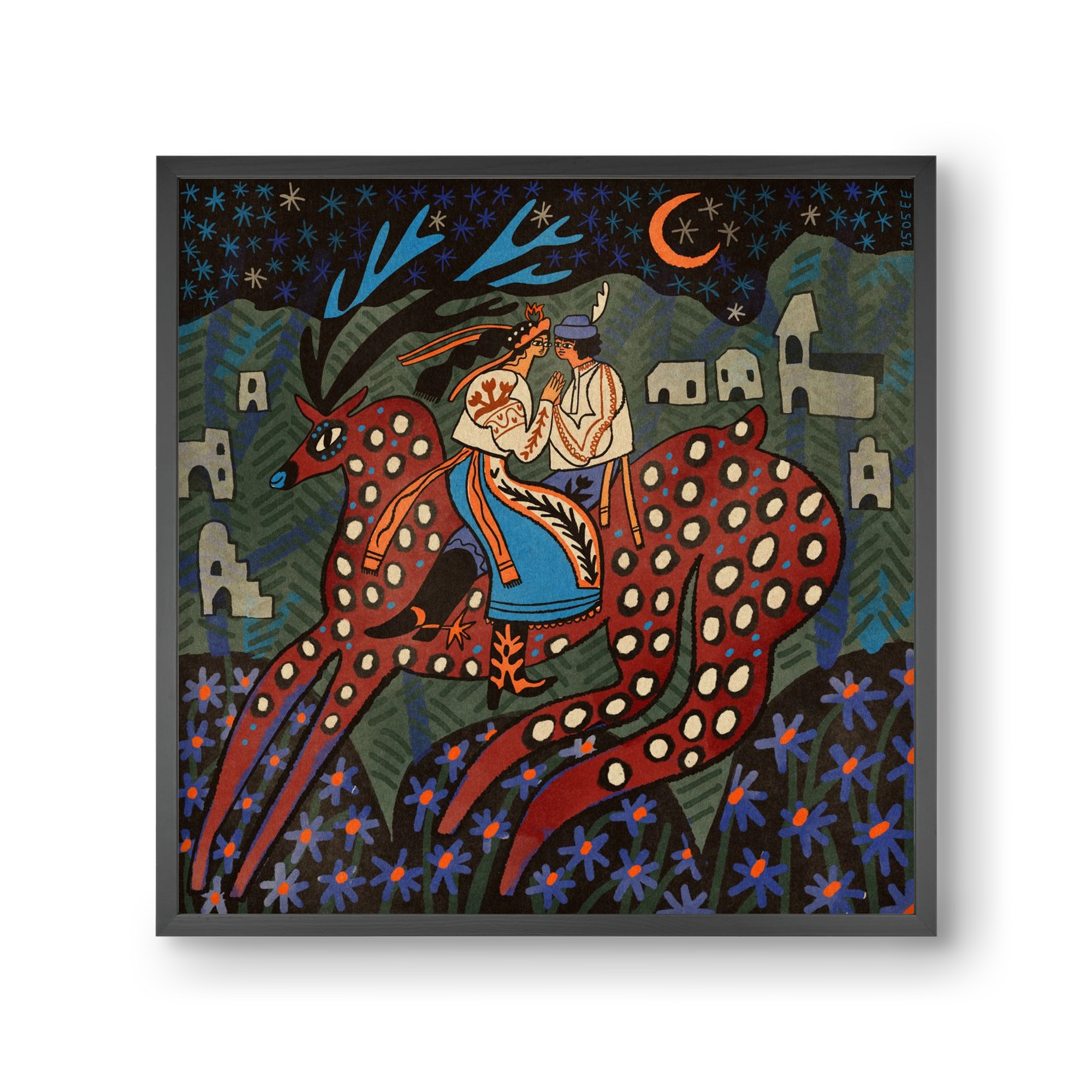 Folk deer, 30x30 cm (30x30 cm), Fekete keret