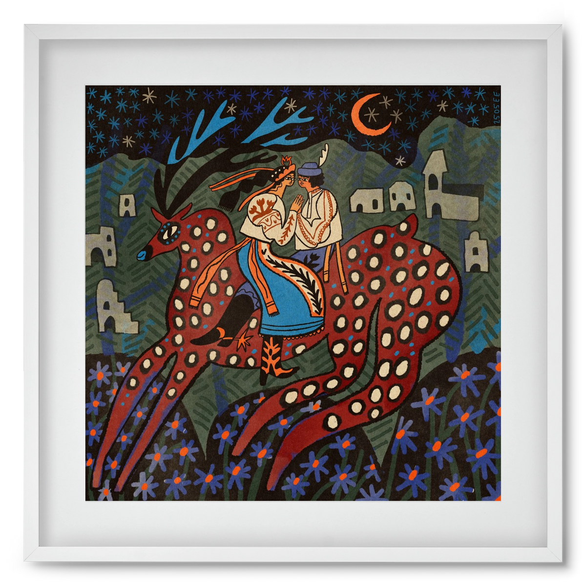 Folk deer, 50x50 cm (40x40 cm), Fehér keret, paszpartuval