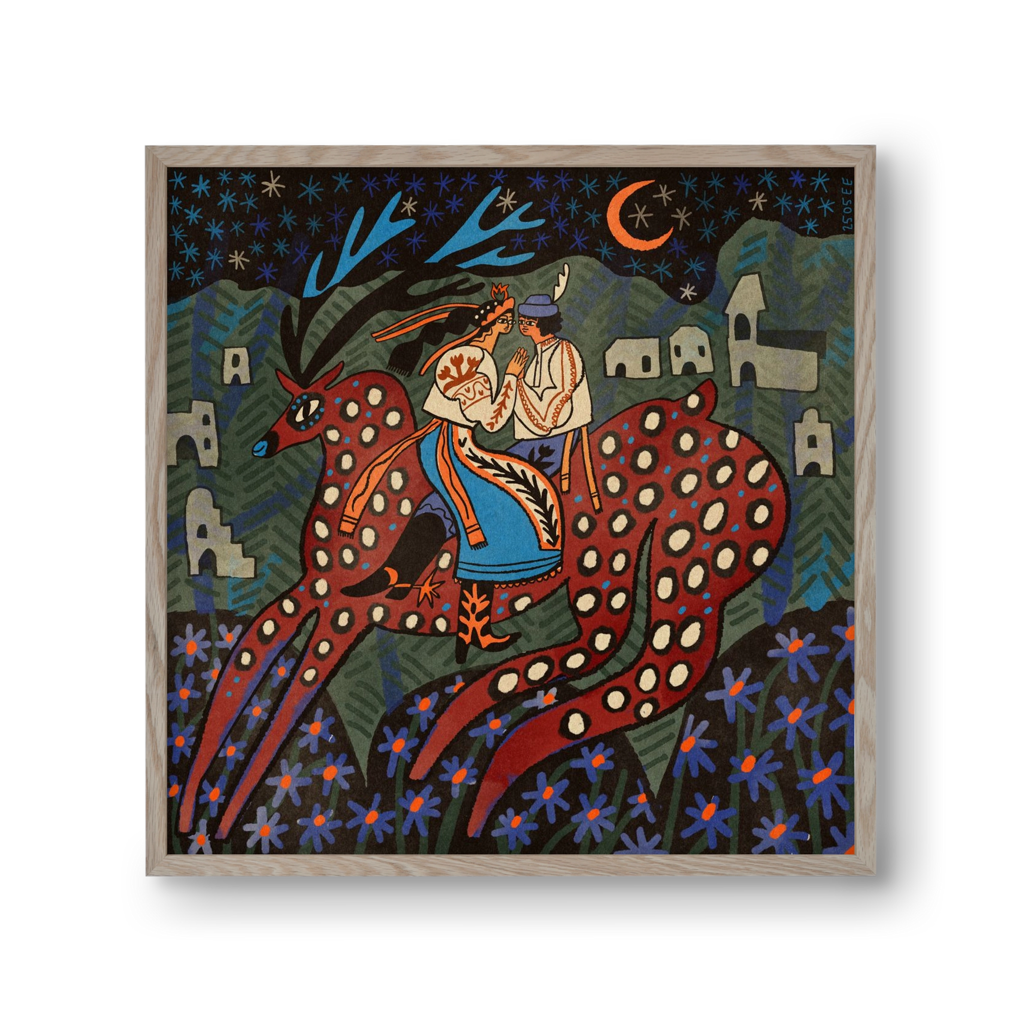 Folk deer, 30x30 cm (30x30 cm), Tölgy keret