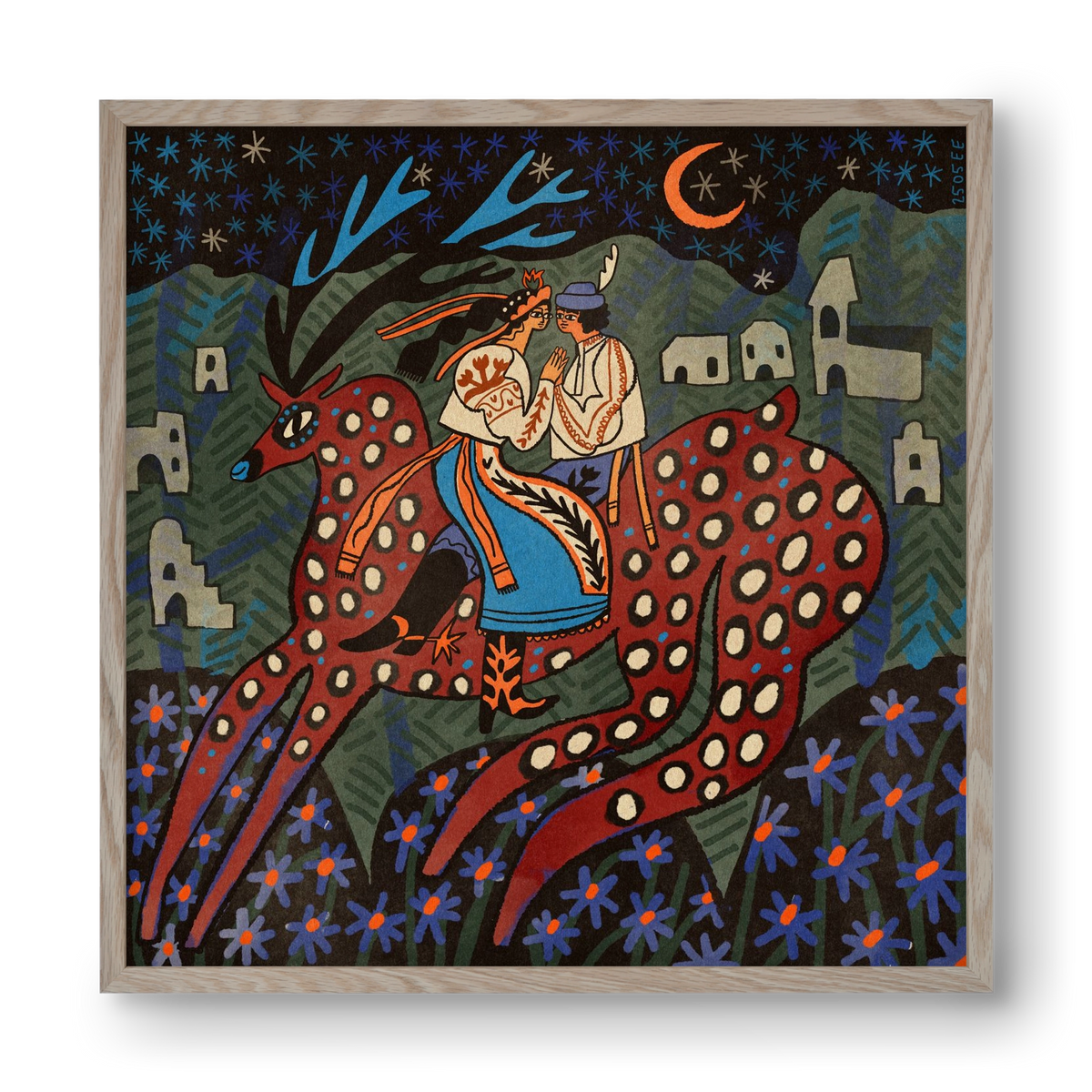 Folk deer, 40x40 cm (40x40 cm), Tölgy keret