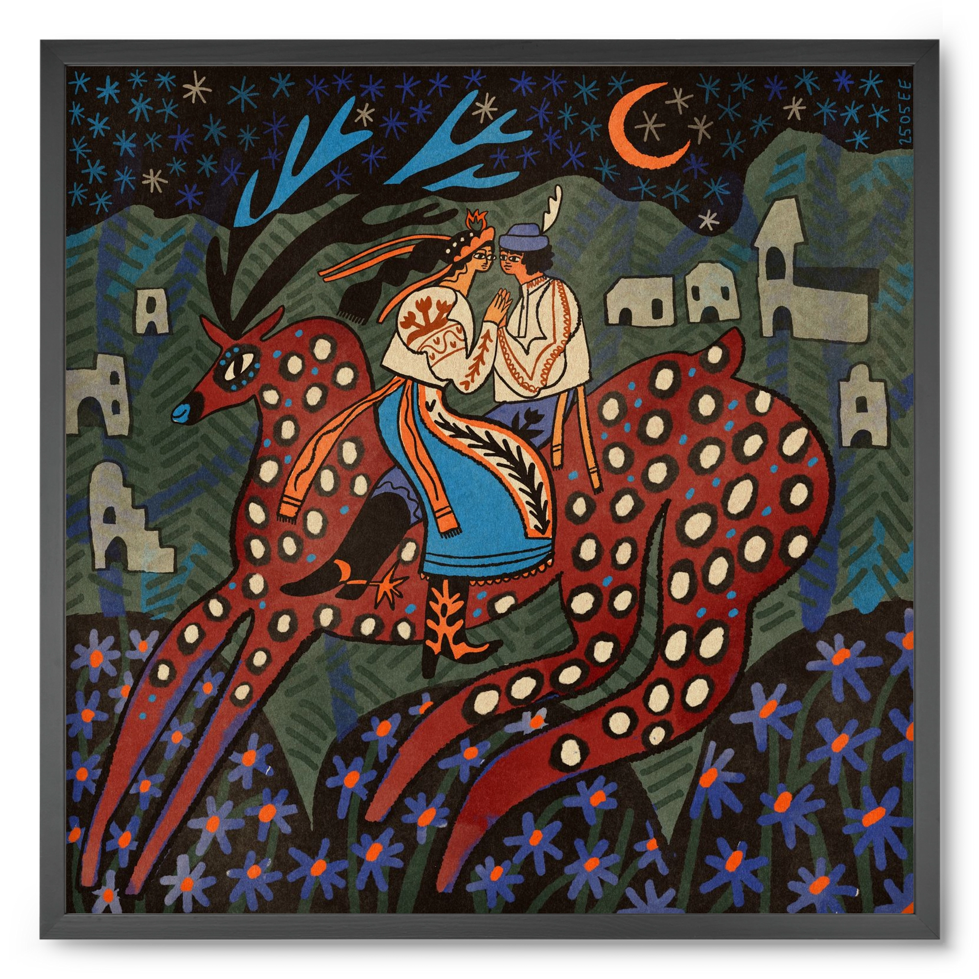 Folk deer, 50x50 cm (50x50 cm), Fekete keret