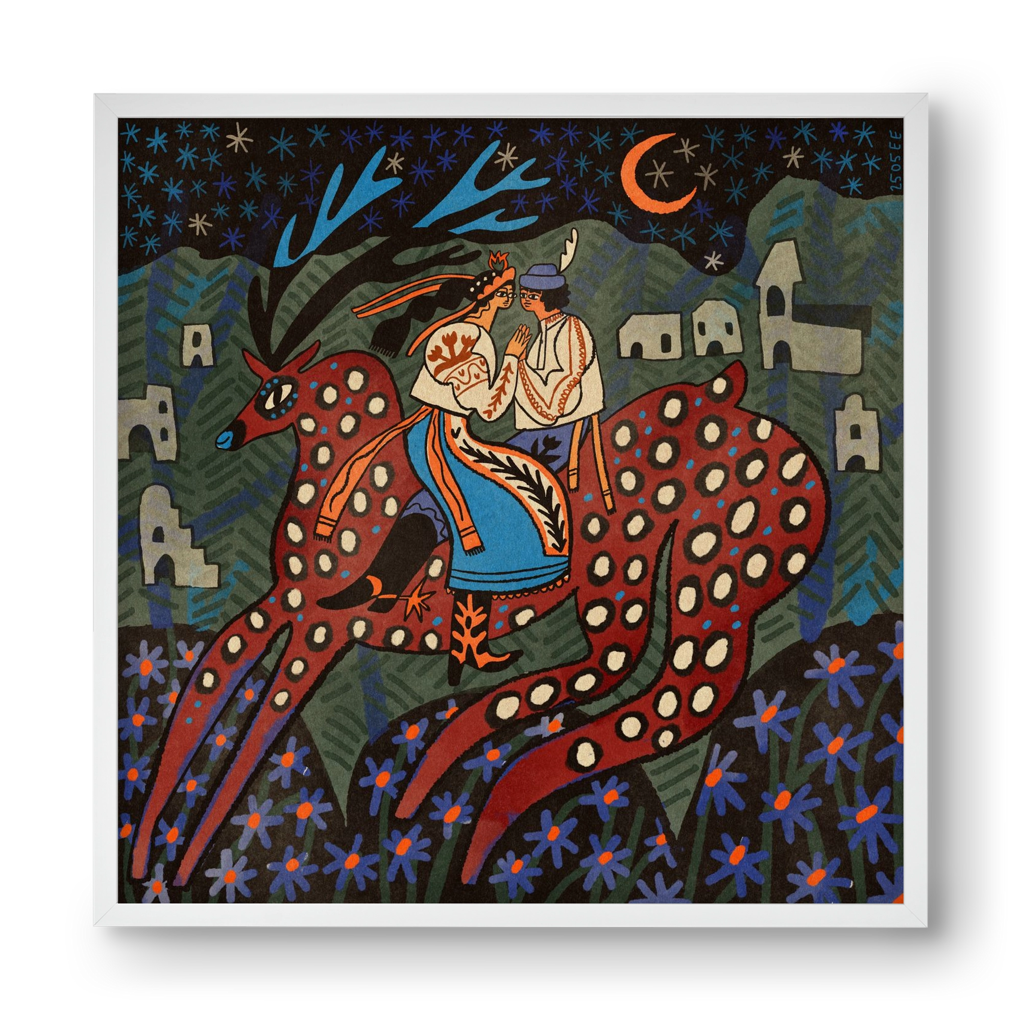 Folk deer, 40x40 cm (40x40 cm), Fehér keret