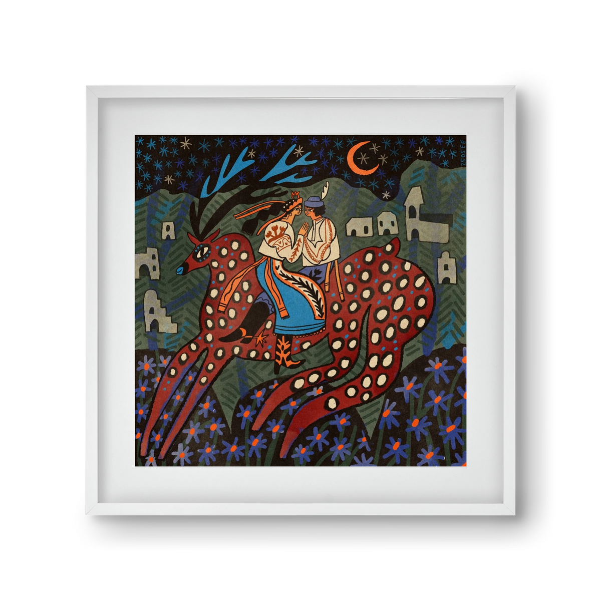 Folk deer, 30x30 cm (20x20 cm), Fehér keret, paszpartuval