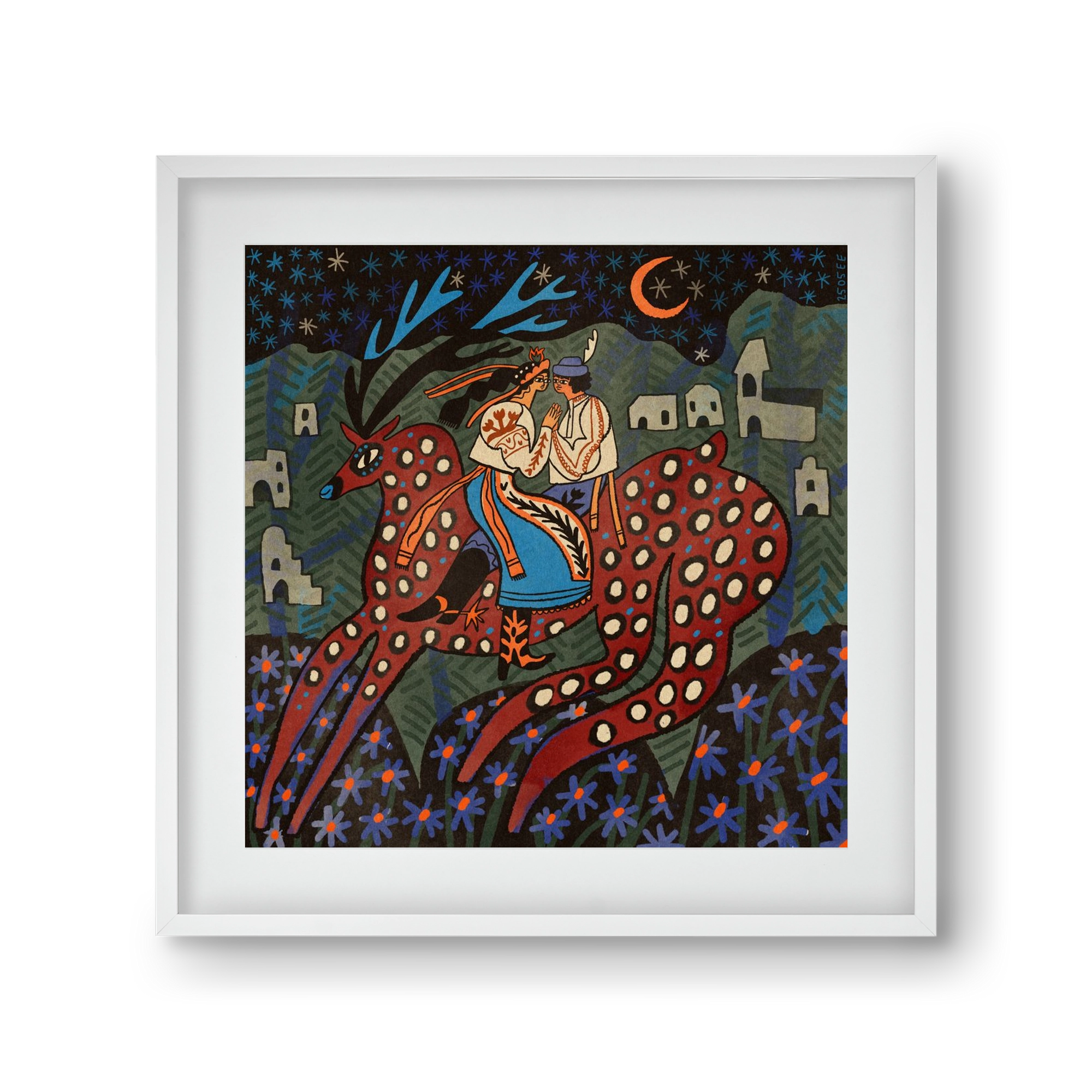 Folk deer, 30x30 cm (20x20 cm), Fehér keret, paszpartuval