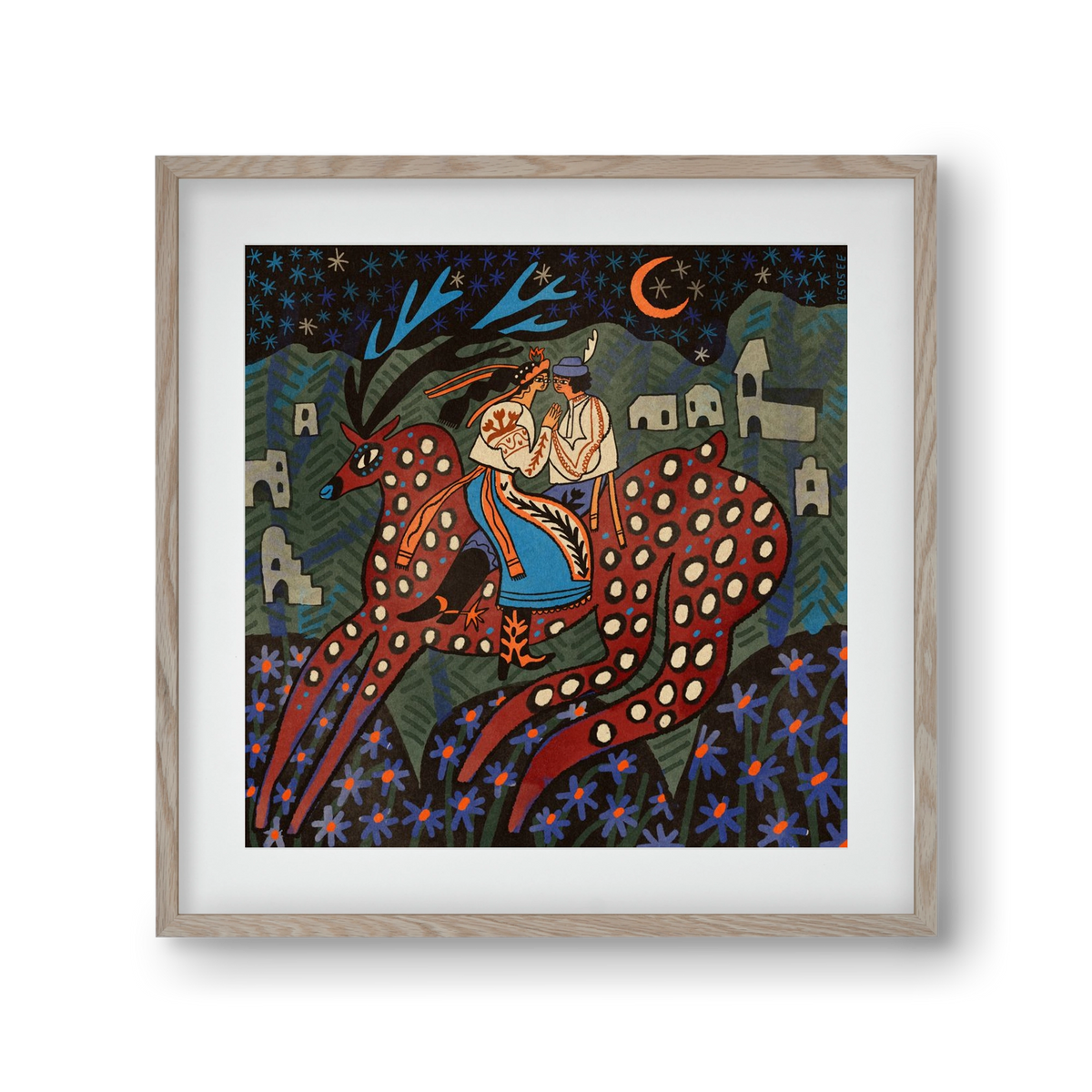 Folk deer, 30x30 cm (20x20 cm), Tölgy keret, paszpartuval