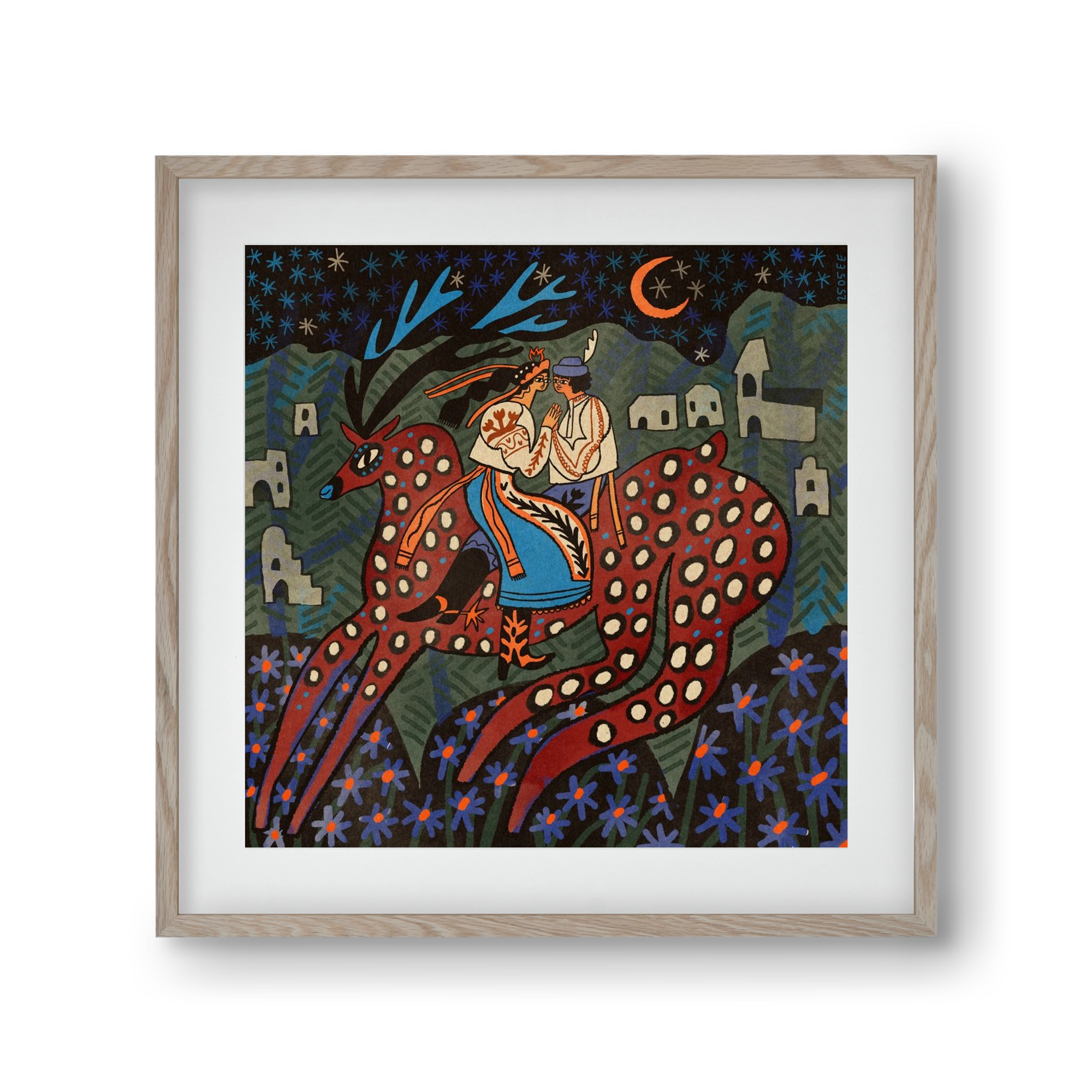 Folk deer, 30x30 cm (20x20 cm), Tölgy keret, paszpartuval