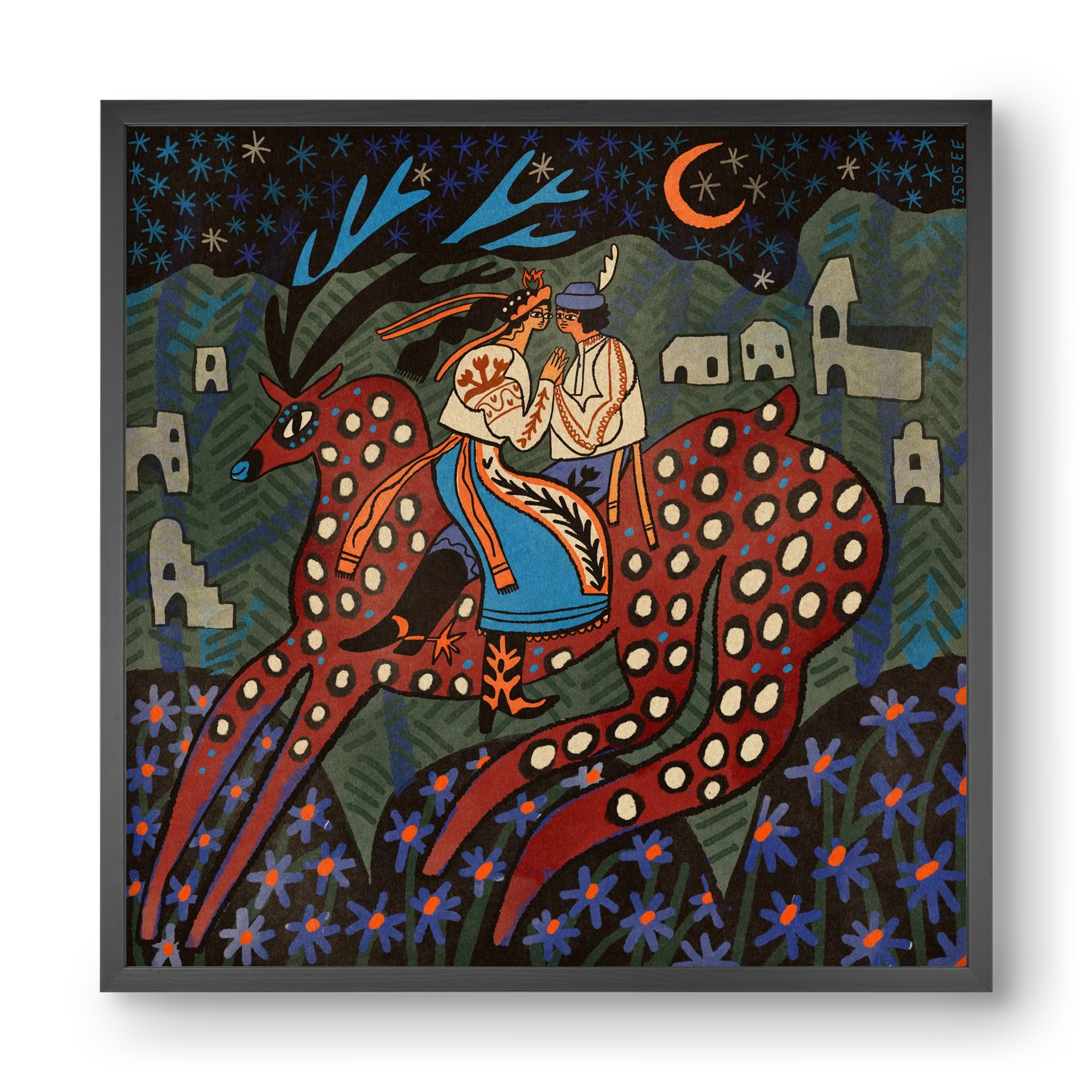 Folk deer, 40x40 cm (40x40 cm), Fekete keret