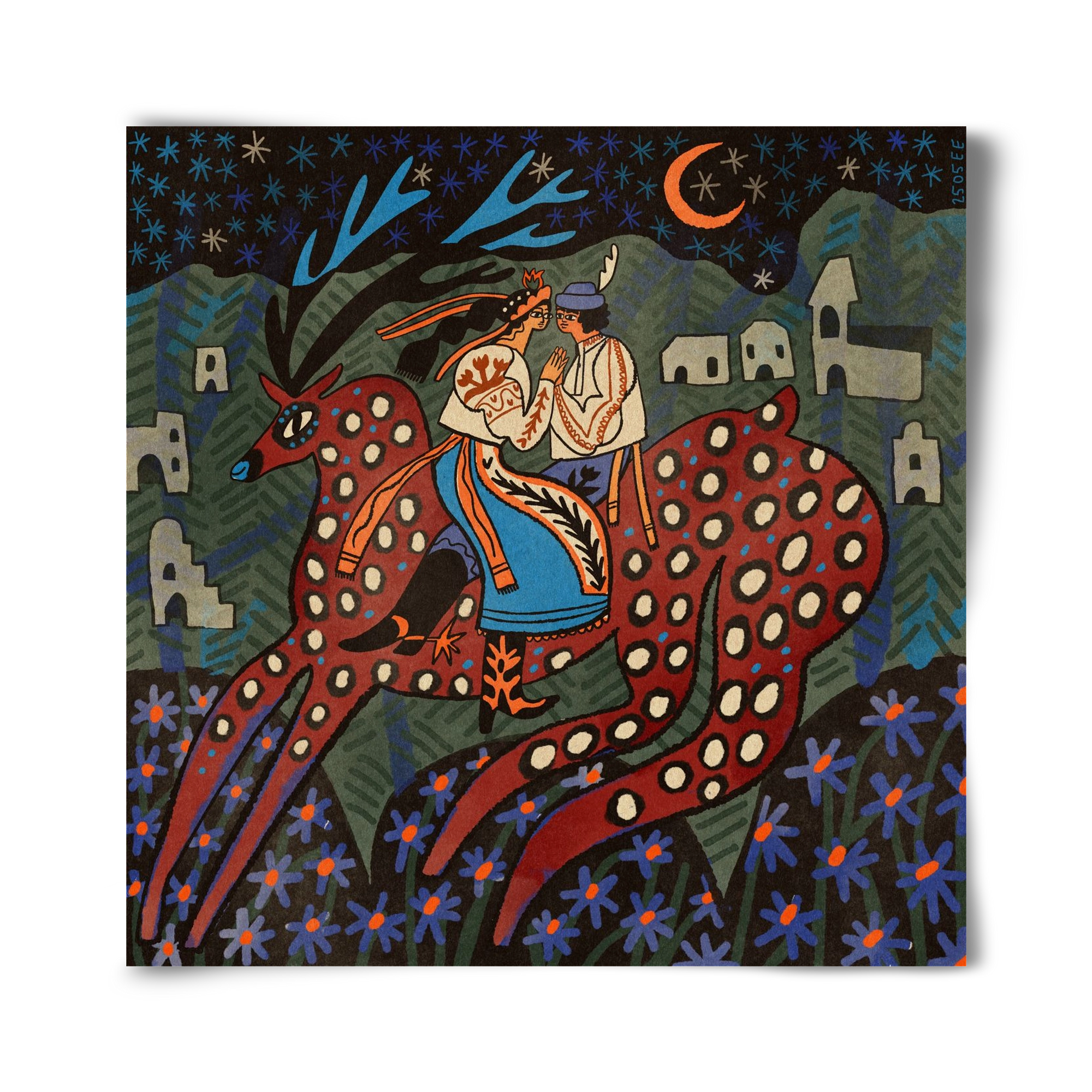 Folk deer, 40x40 cm, Keret nélkül