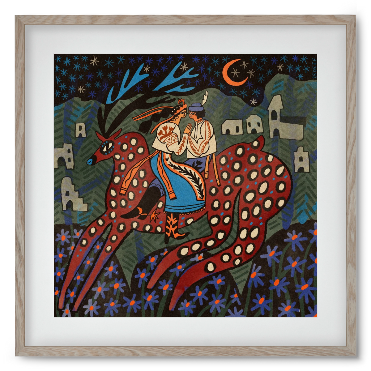 Folk deer, 50x50 cm (40x40 cm), Tölgy keret, paszpartuval