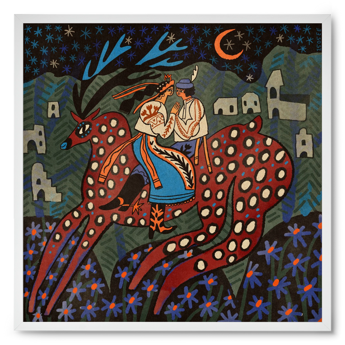 Folk deer, 50x50 cm (50x50 cm), Fehér keret