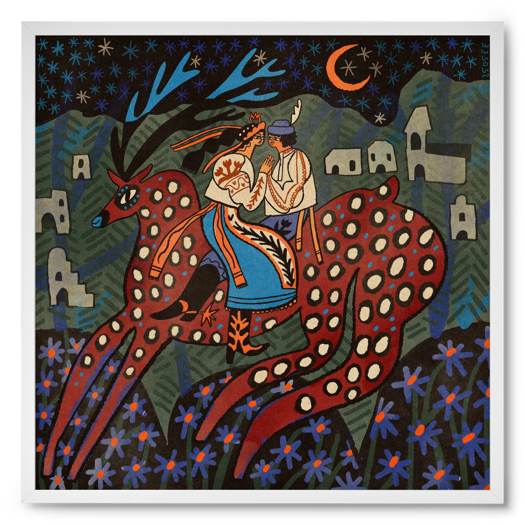 Folk deer, 50x50 cm (50x50 cm), Fehér keret