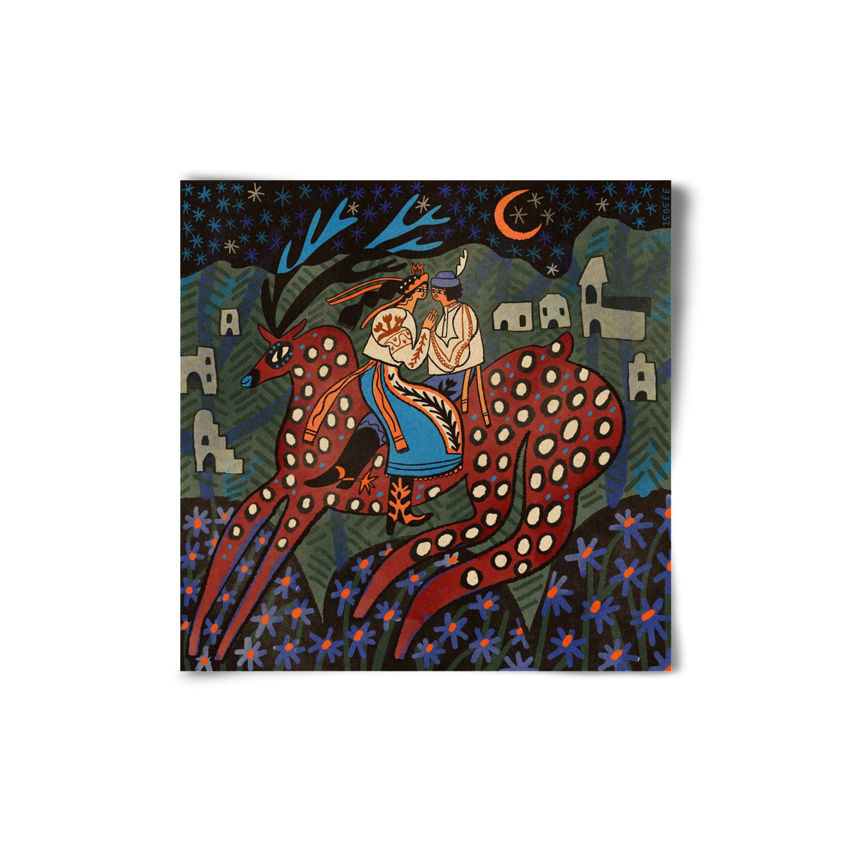 Folk deer, 20x20 cm, Keret nélkül