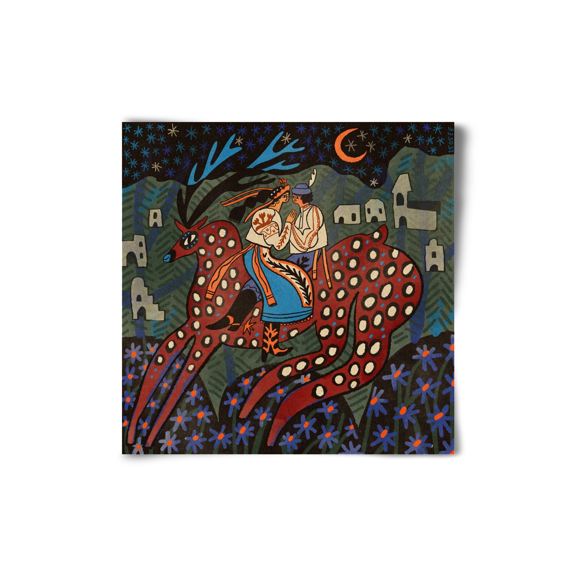 Folk deer, 20x20 cm, Keret nélkül