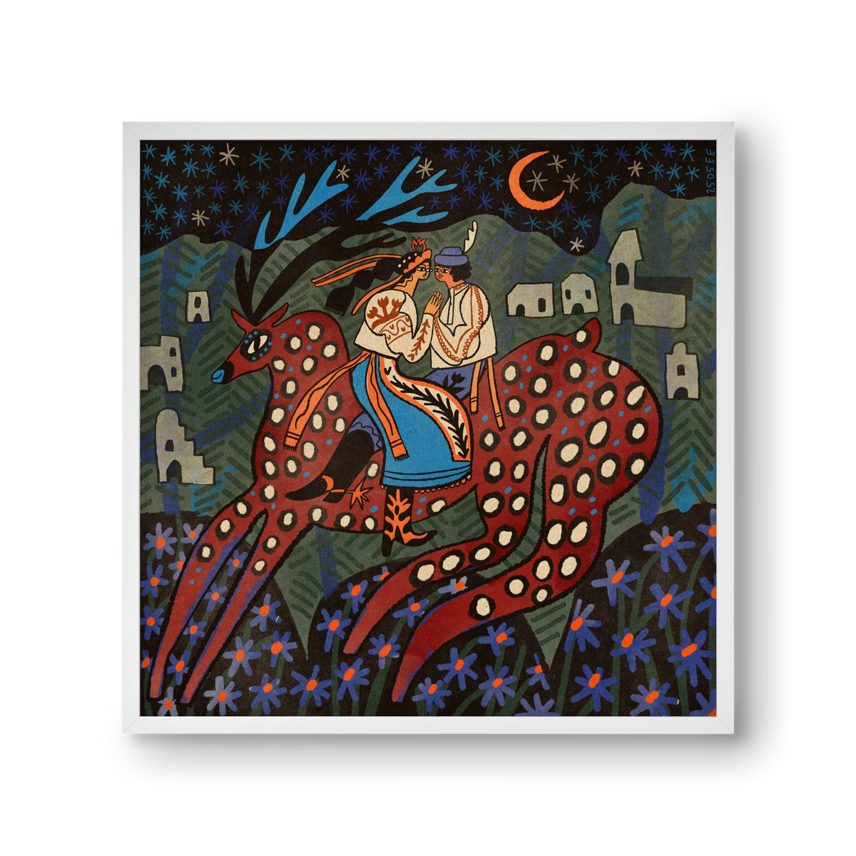 Folk deer, 30x30 cm (30x30 cm), Fehér keret