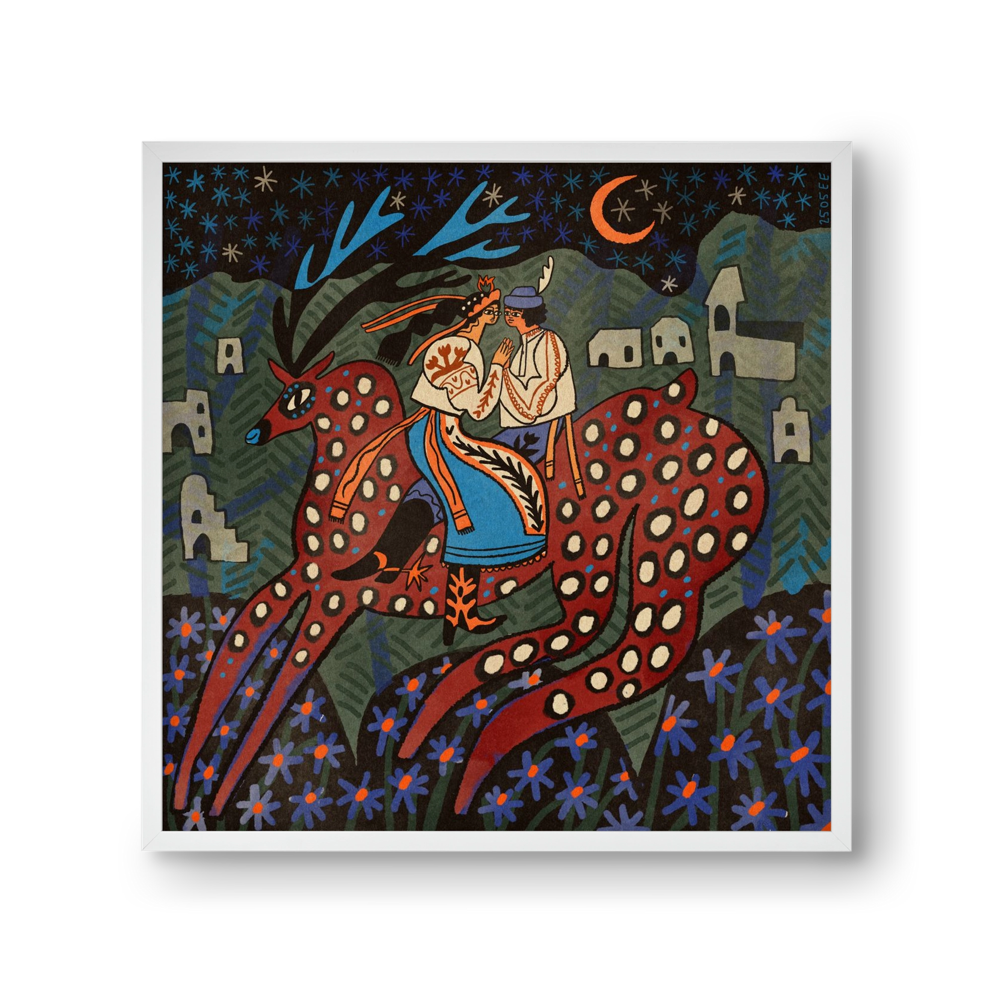 Folk deer, 30x30 cm (30x30 cm), Fehér keret