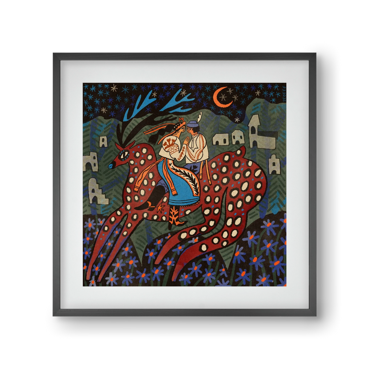 Folk deer, 30x30 cm (20x20 cm), Fekete keret, paszpartuval