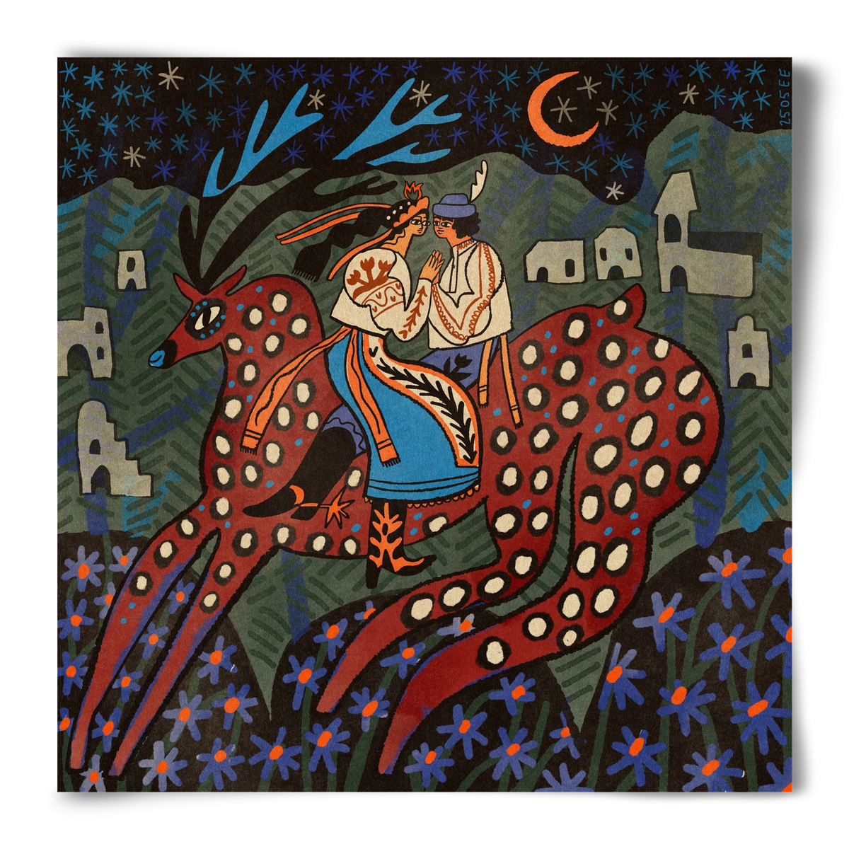 Folk deer, 50x50 cm, Keret nélkül