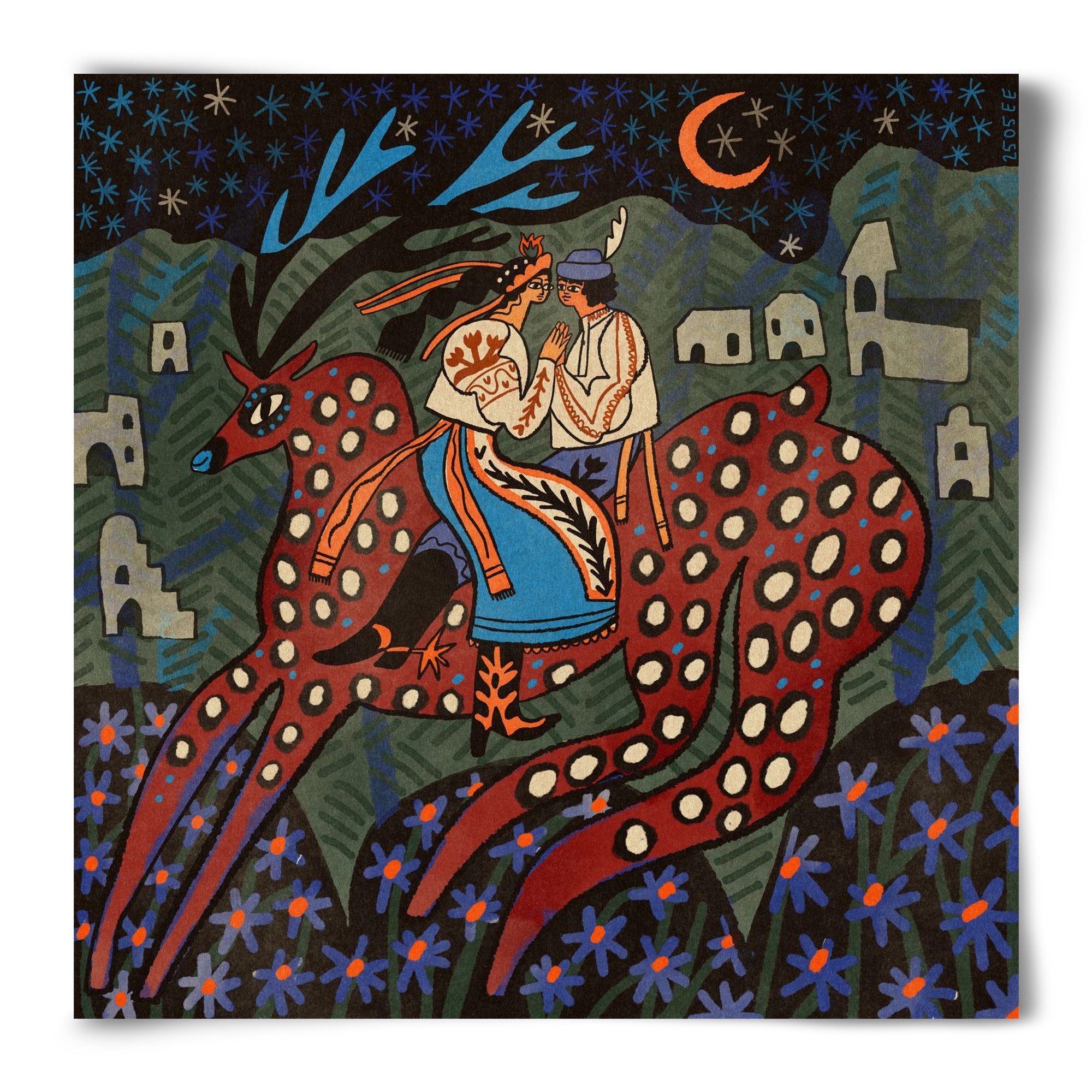 Folk deer, 50x50 cm, Keret nélkül