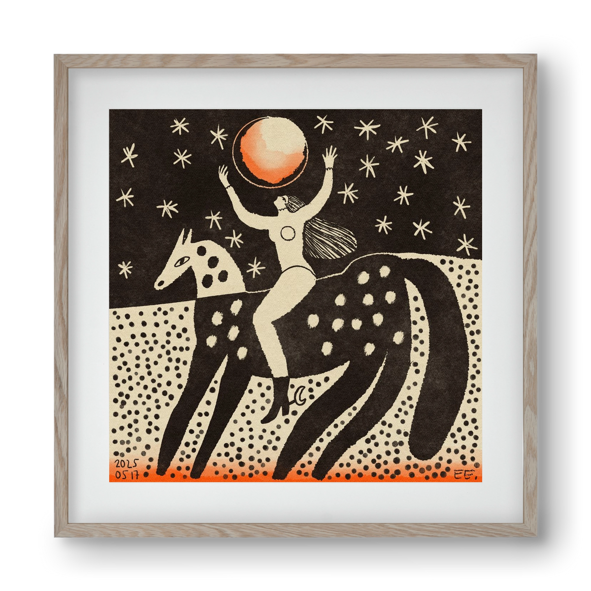 Full moon, 40x40 cm (30x30 cm), Tölgy keret, paszpartuval