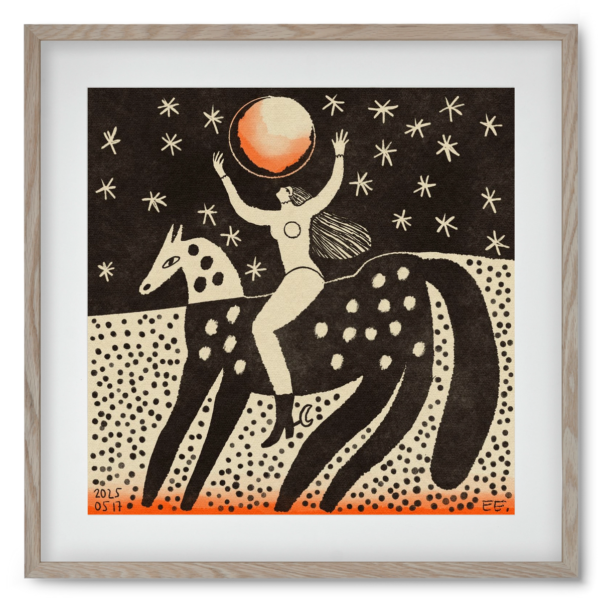 Full moon, 50x50 cm (40x40 cm), Tölgy keret, paszpartuval