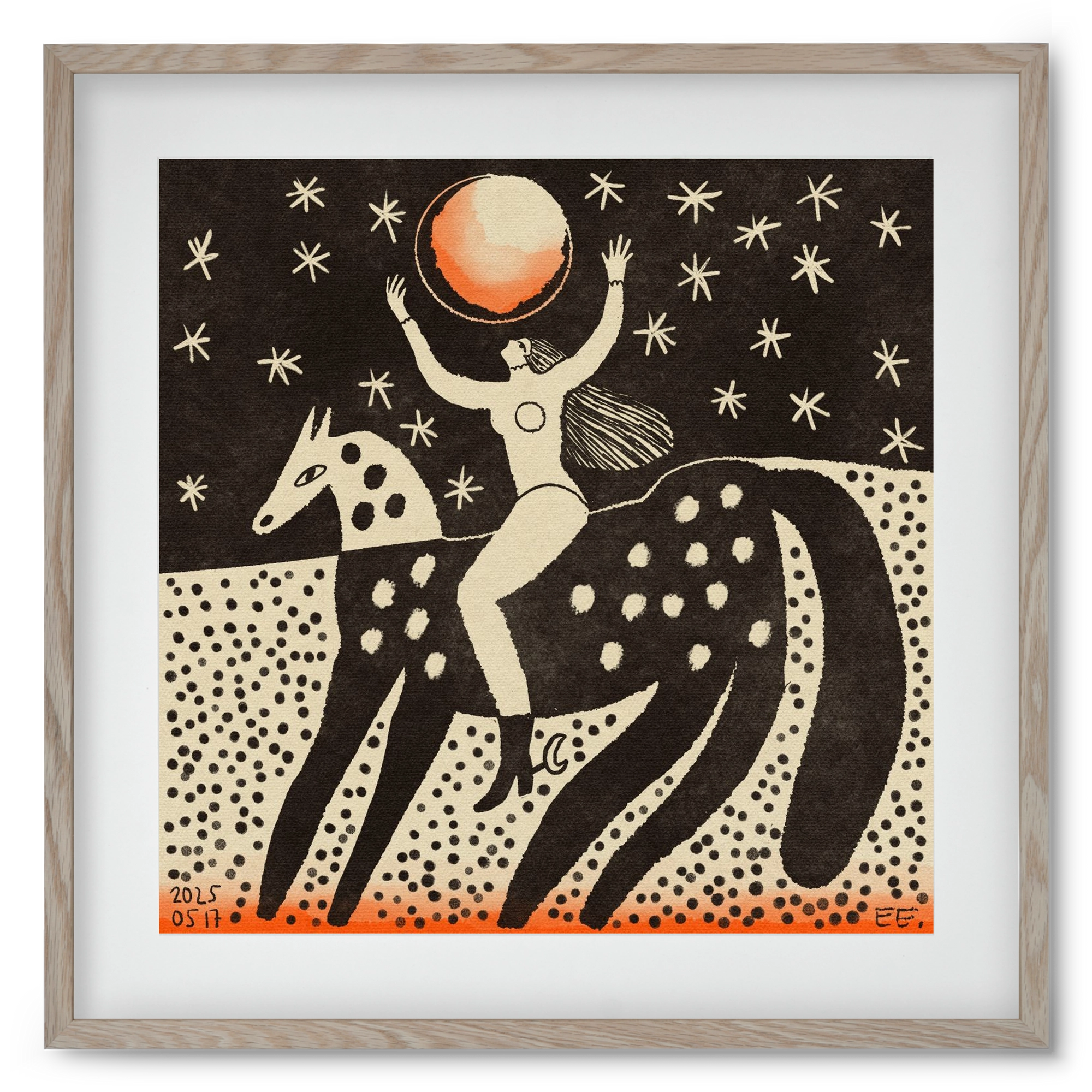 Full moon, 50x50 cm (40x40 cm), Tölgy keret, paszpartuval