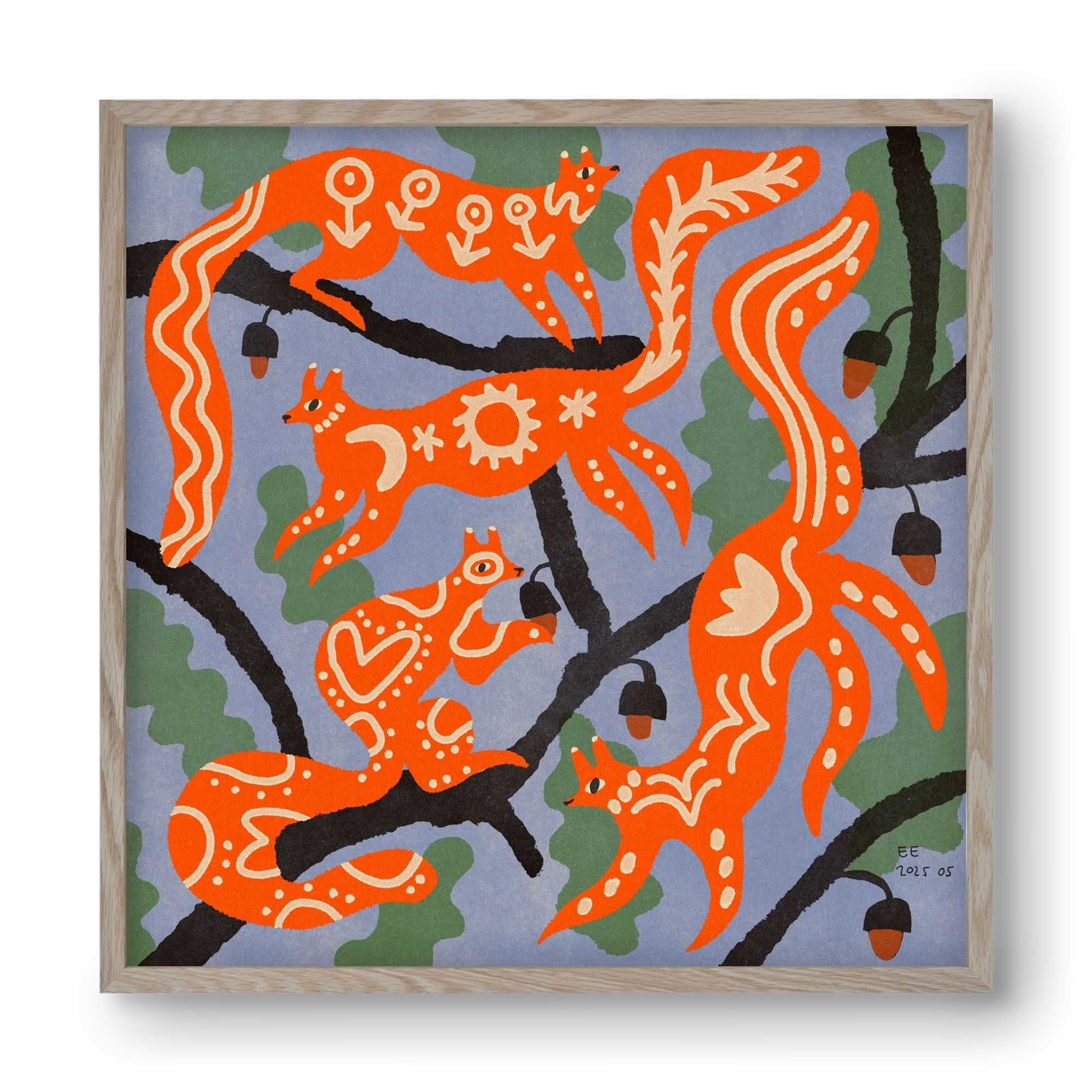 Magic folk squirrels I., 40x40 cm (40x40 cm), Tölgy keret