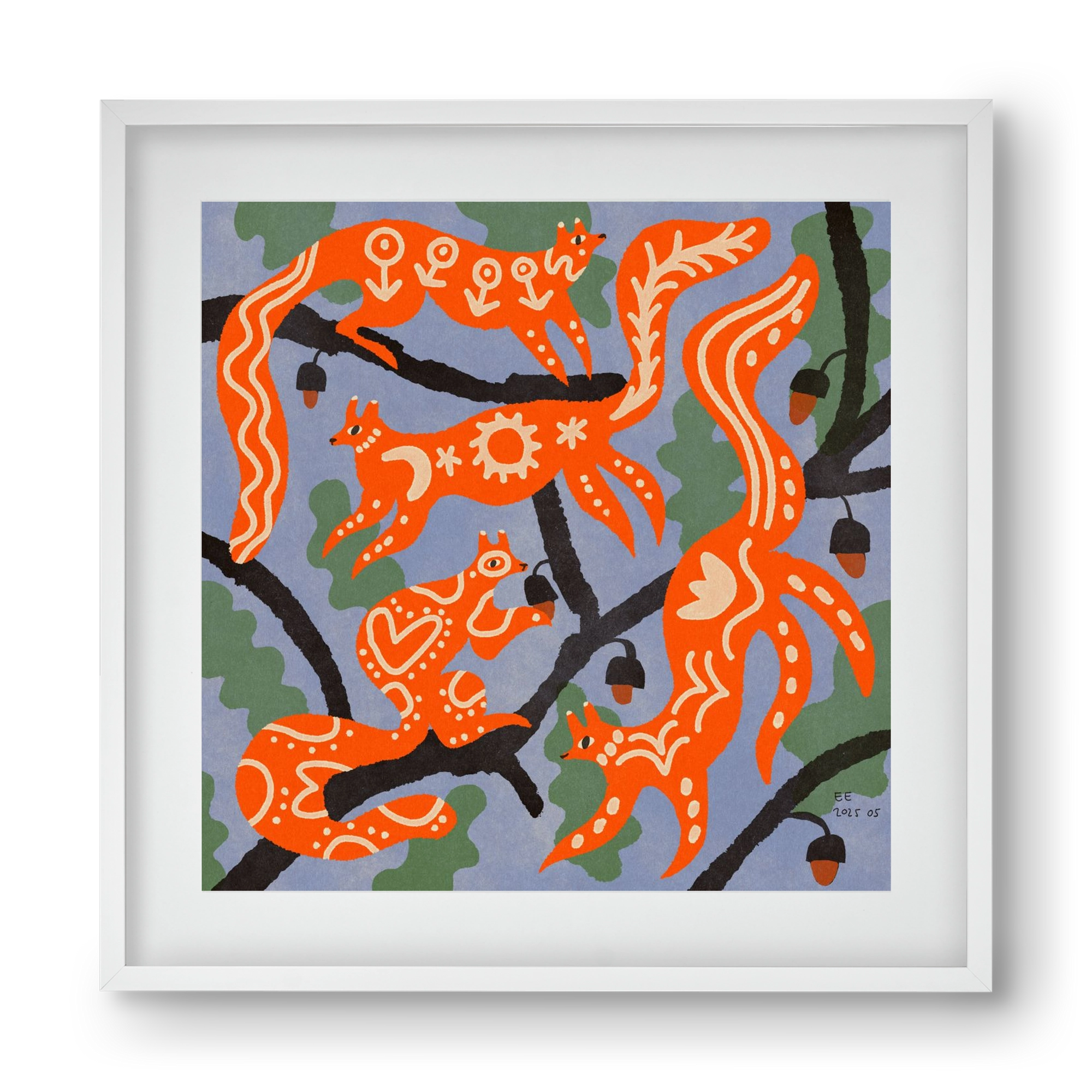 Magic folk squirrels I., 40x40 cm (30x30 cm), Fehér keret, paszpartuval