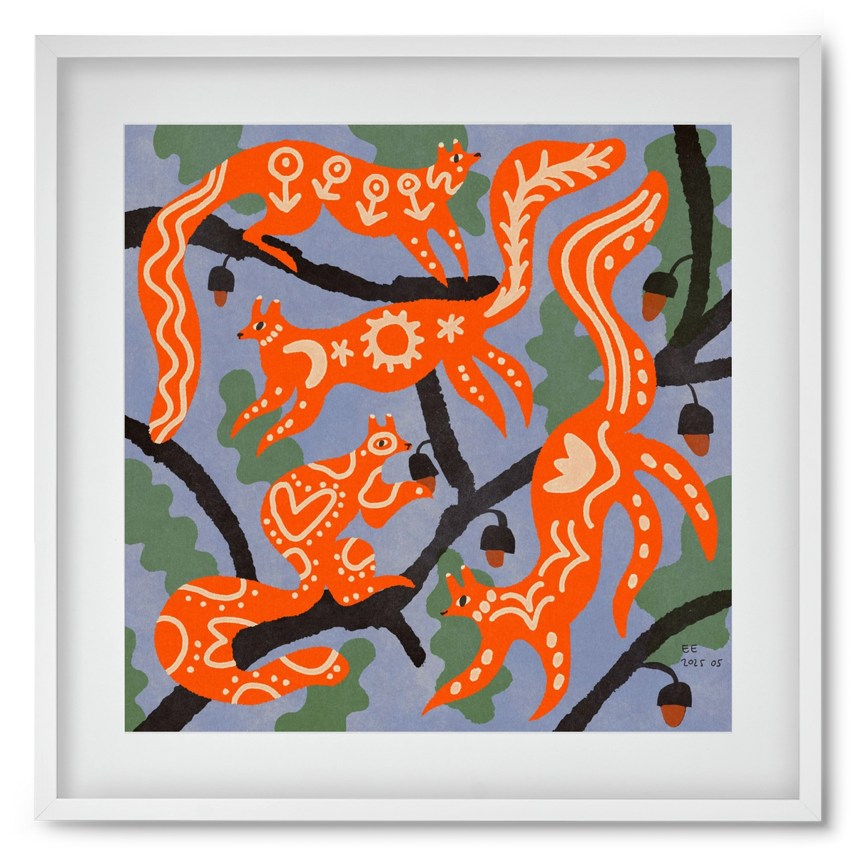 Magic folk squirrels I., 50x50 cm (40x40 cm), Fehér keret, paszpartuval