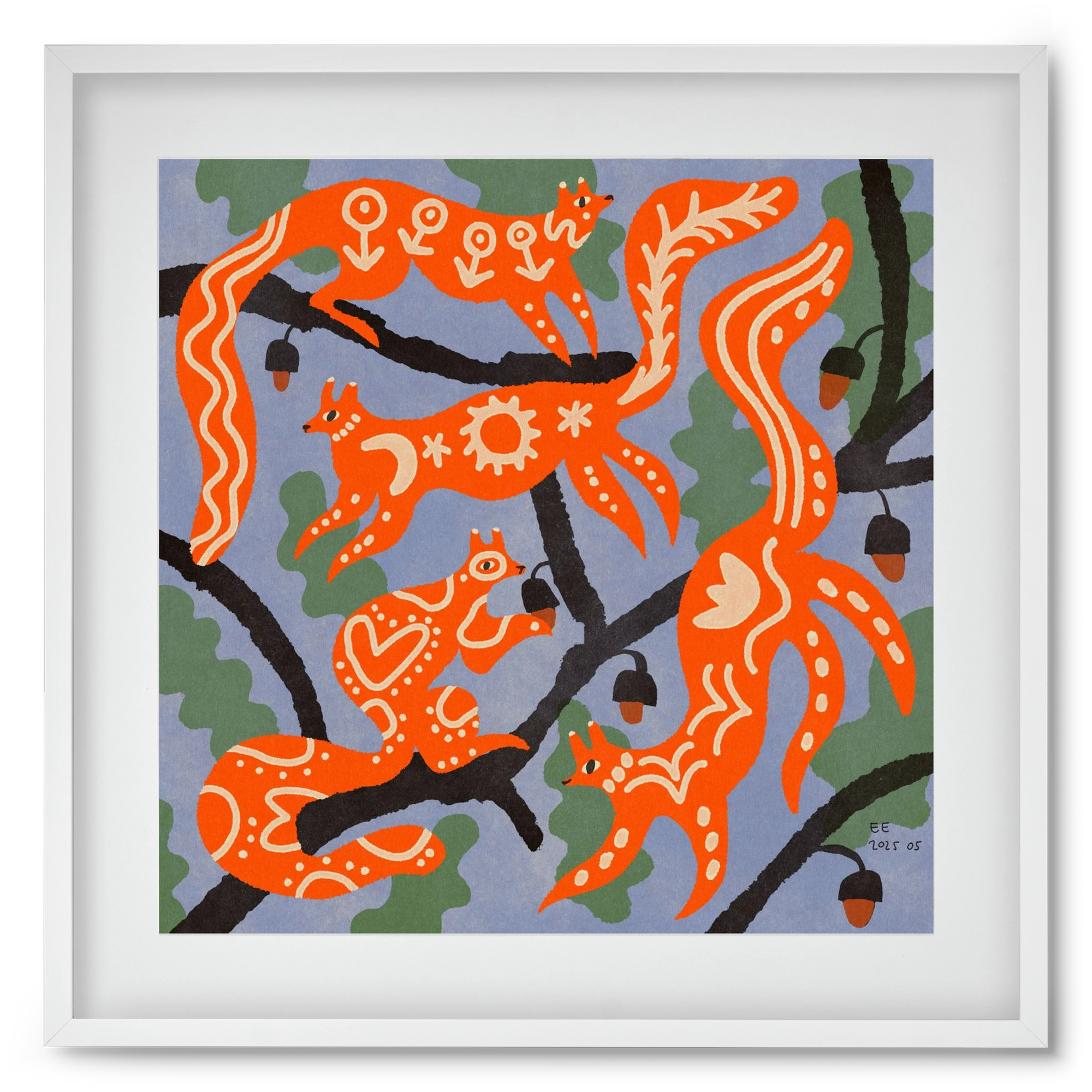 Magic folk squirrels I., 50x50 cm (40x40 cm), Fehér keret, paszpartuval