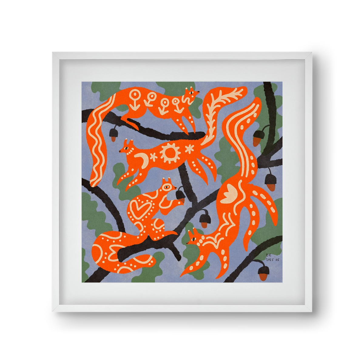 Magic folk squirrels I., 30x30 cm (20x20 cm), Fehér keret, paszpartuval