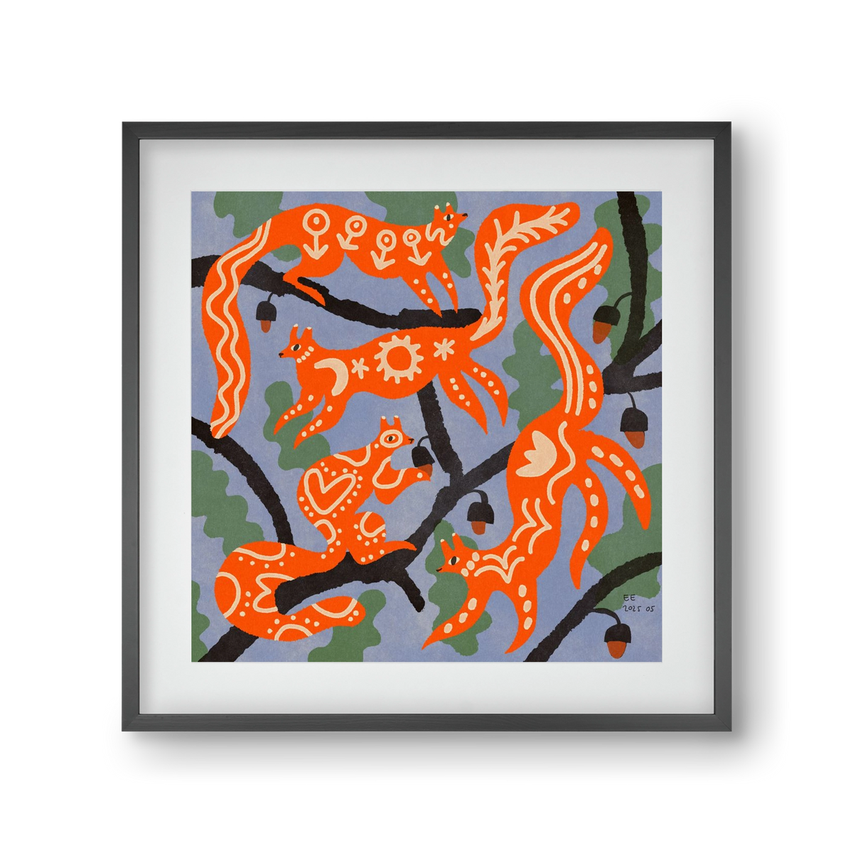 Magic folk squirrels I., 30x30 cm (20x20 cm), Fekete keret, paszpartuval