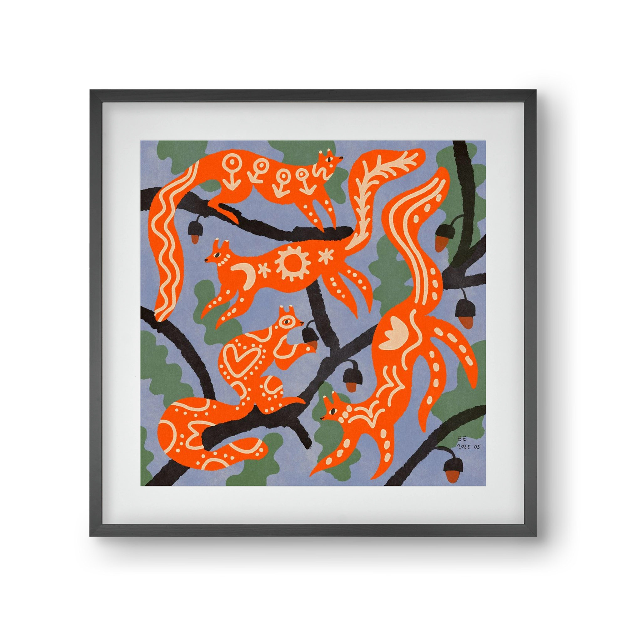 Magic folk squirrels I., 30x30 cm (20x20 cm), Fekete keret, paszpartuval