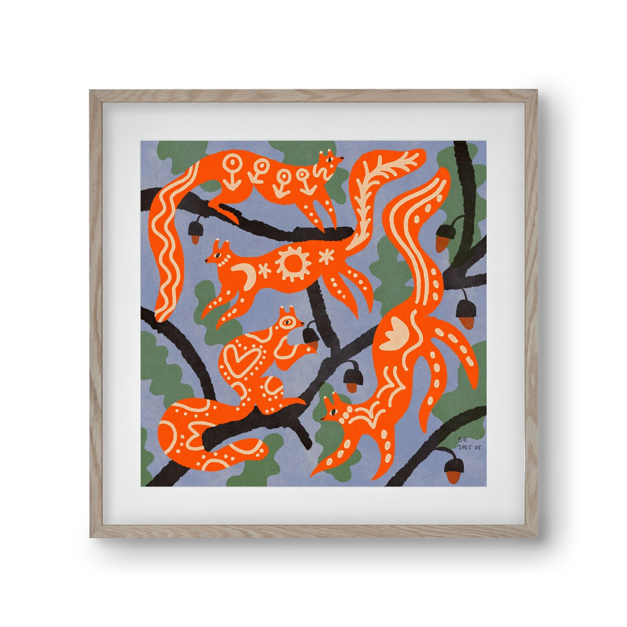 Magic folk squirrels I., 30x30 cm (20x20 cm), Tölgy keret, paszpartuval