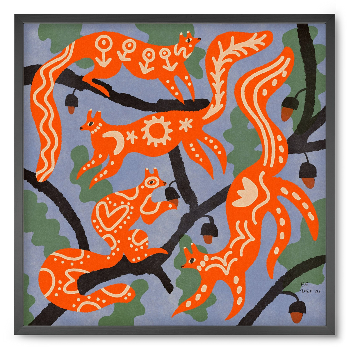 Magic folk squirrels I., 50x50 cm (50x50 cm), Fekete keret