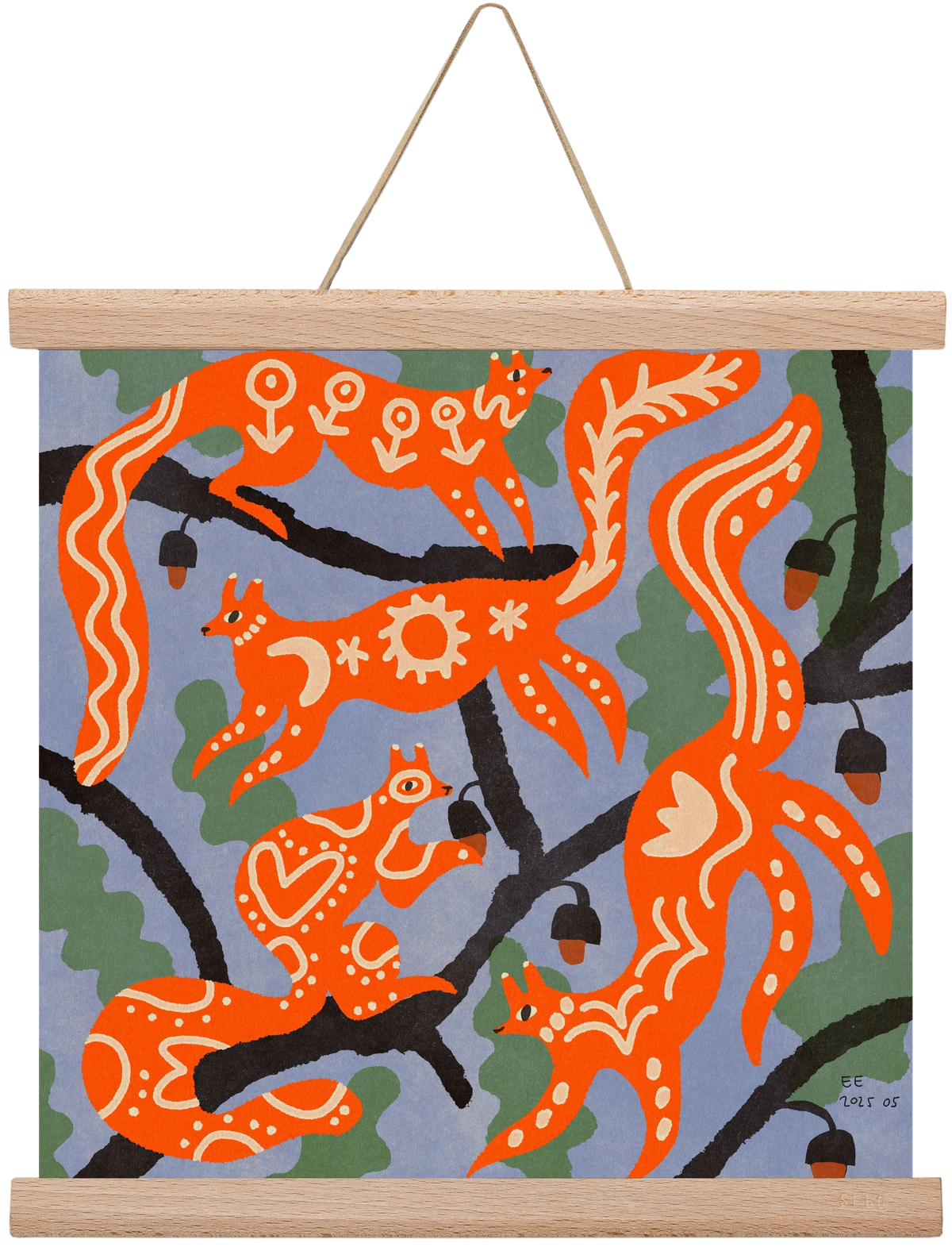 Magic folk squirrels I., 30x30 cm (30x30 cm), Tölgy akasztó