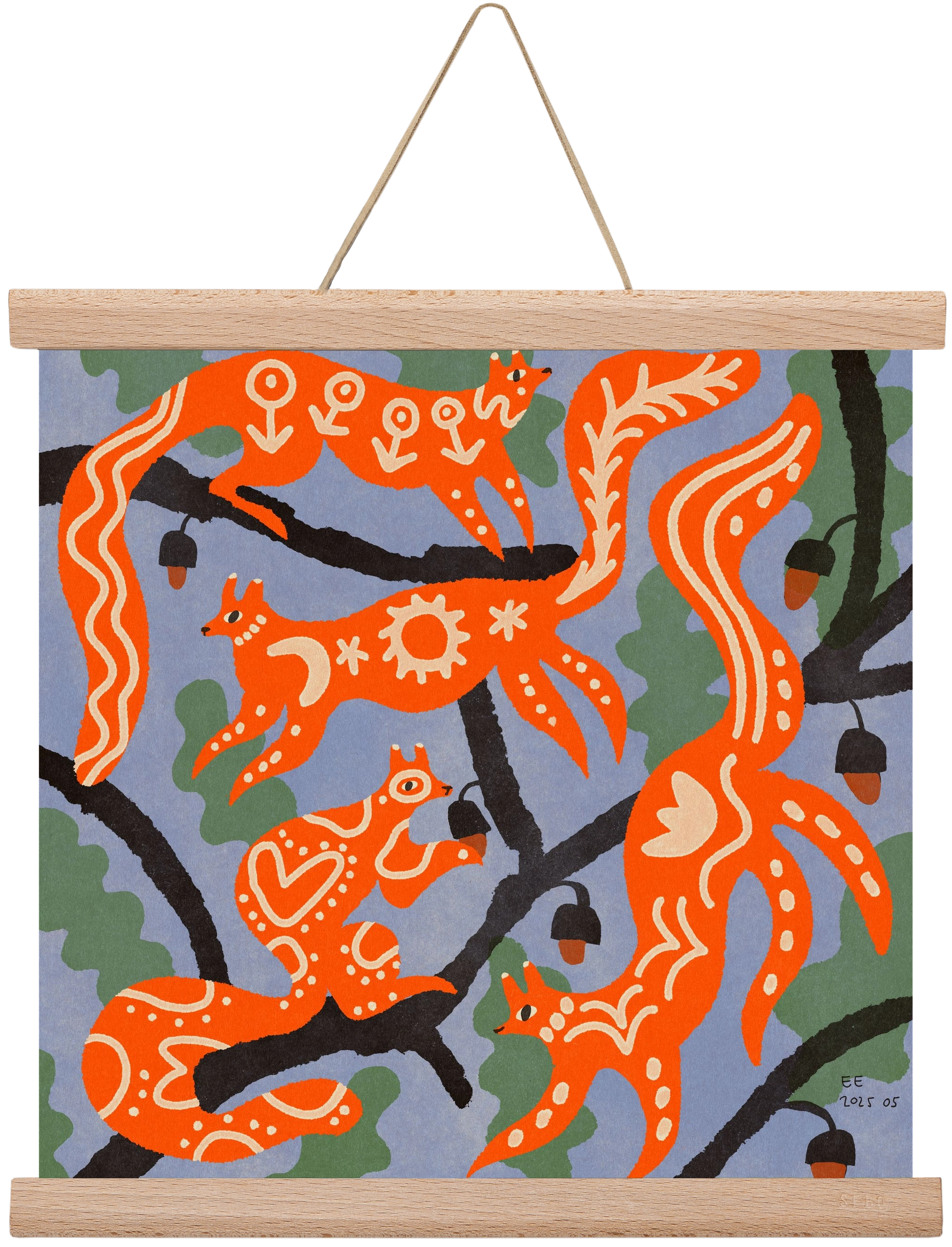 Magic folk squirrels I., 30x30 cm (30x30 cm), Tölgy akasztó