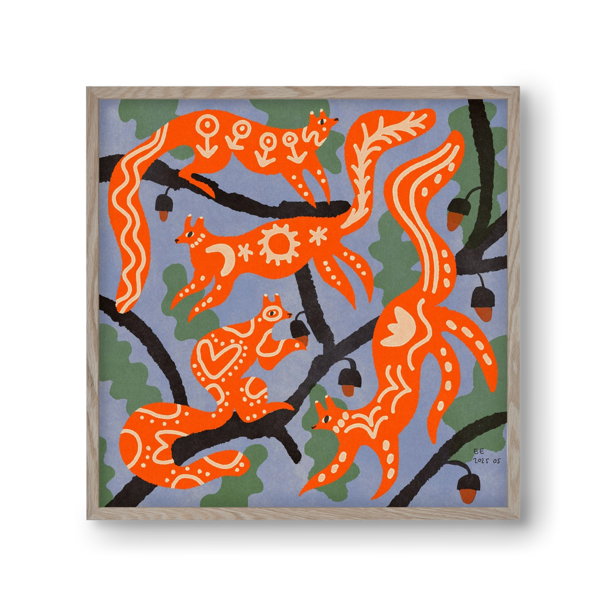 Magic folk squirrels I., 30x30 cm (30x30 cm), Tölgy keret