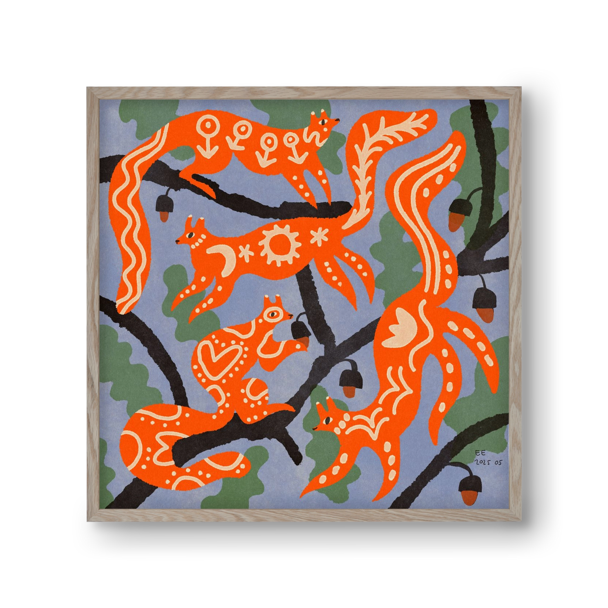 Magic folk squirrels I., 30x30 cm (30x30 cm), Tölgy keret