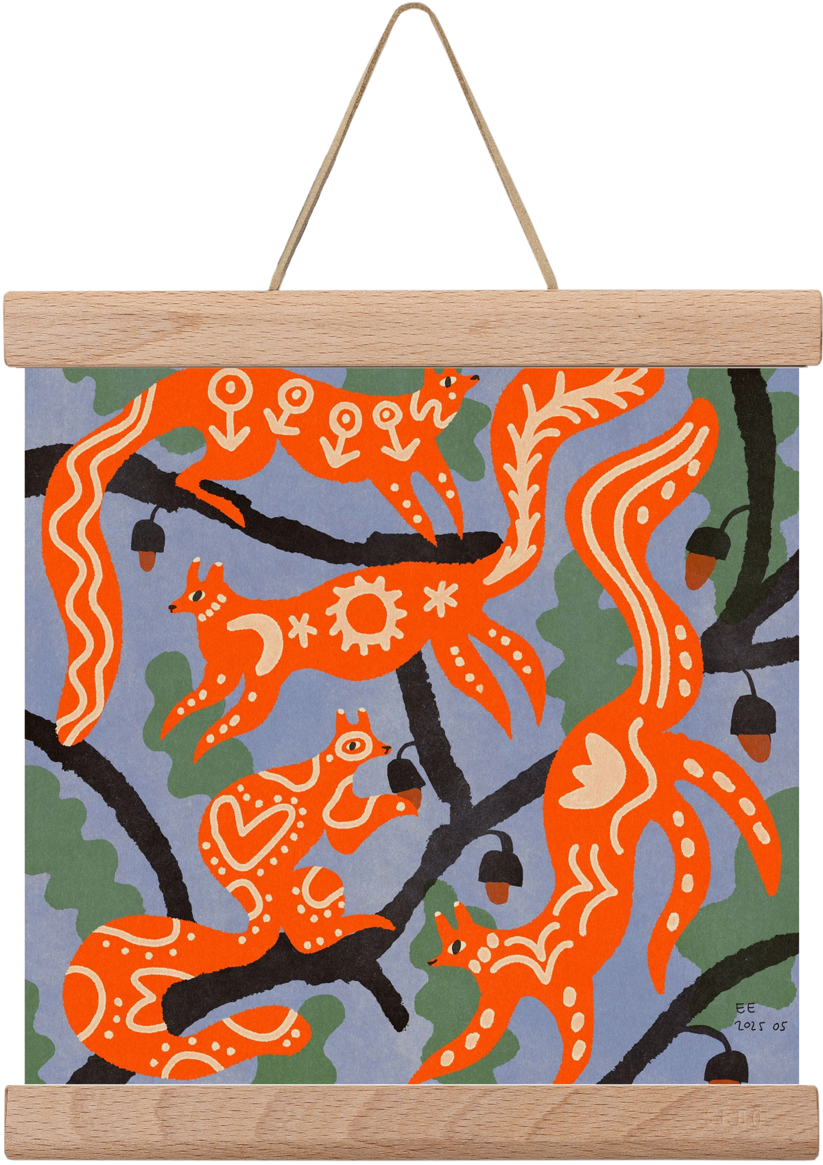 Magic folk squirrels I., 20x20 cm (20x20 cm), Tölgy akasztó