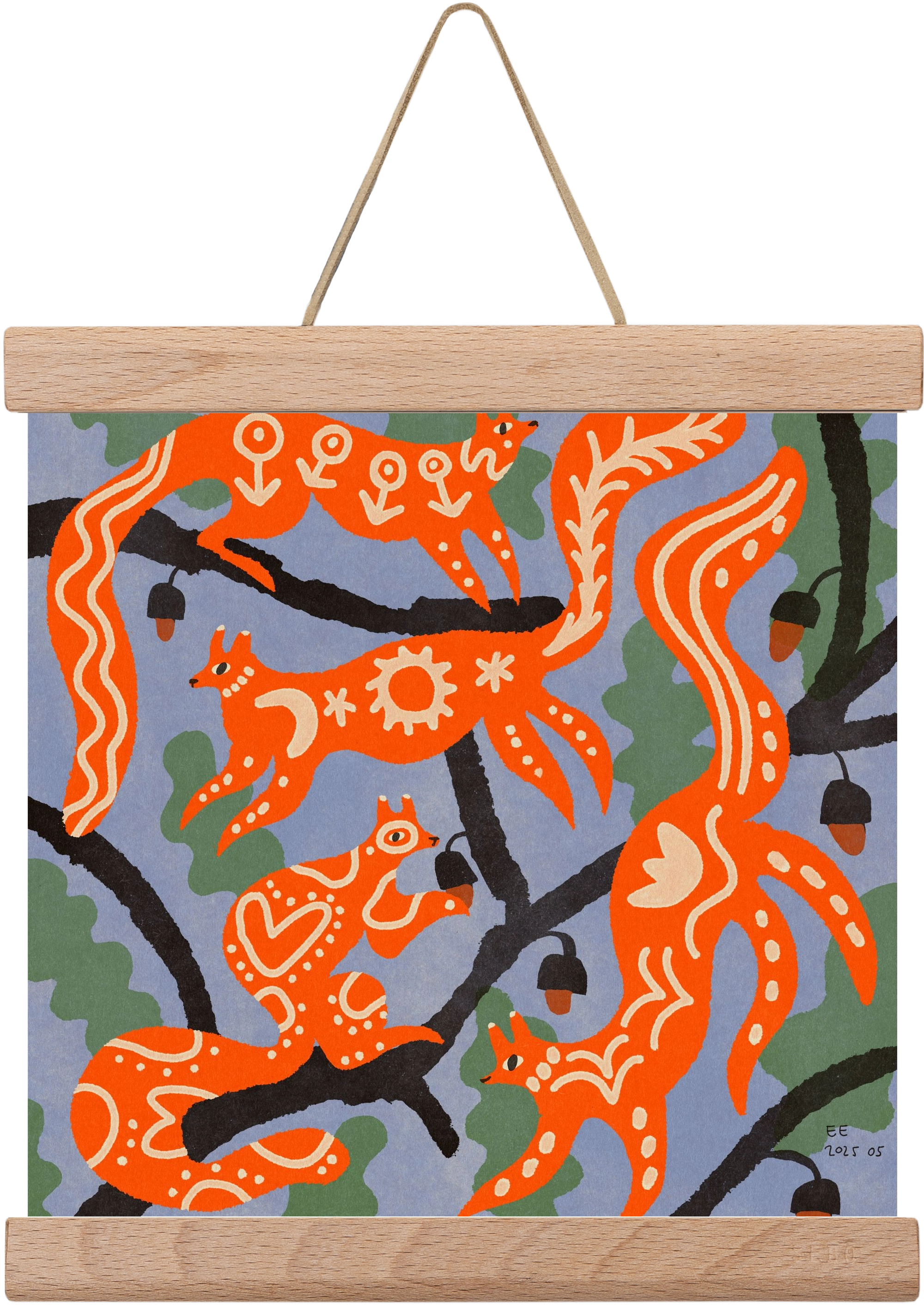 Magic folk squirrels I., 20x20 cm (20x20 cm), Tölgy akasztó