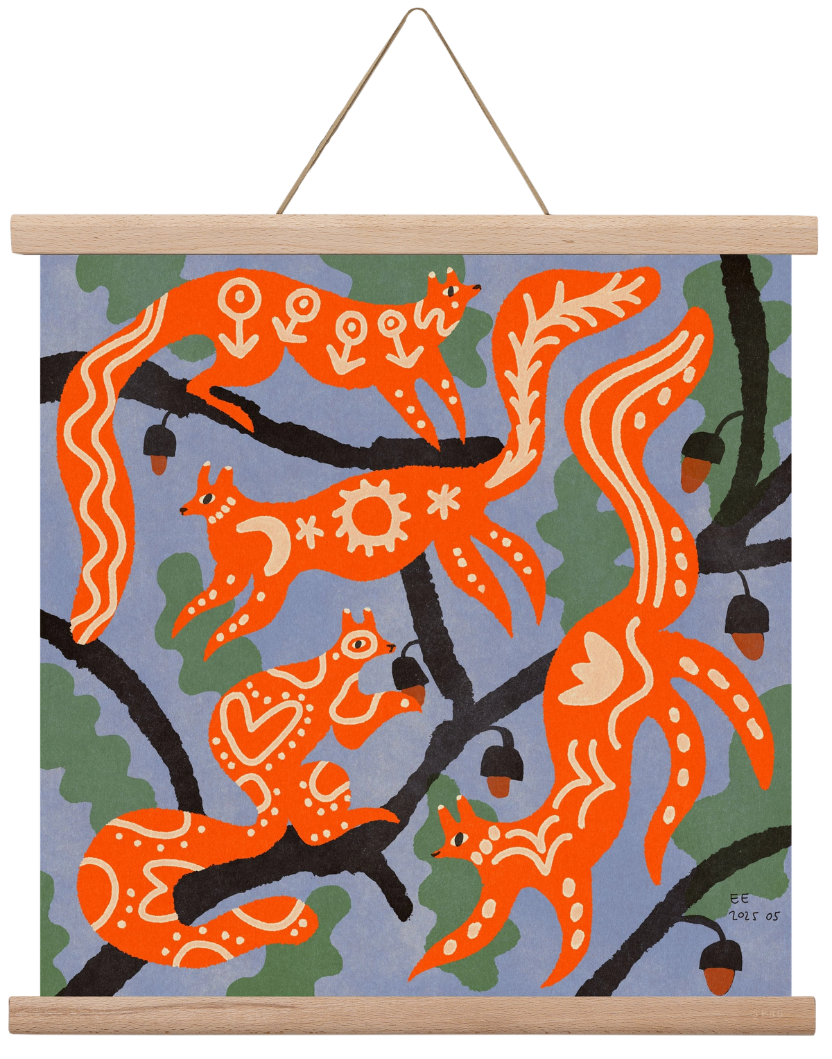 Magic folk squirrels I., 40x40 cm (40x40 cm), Tölgy akasztó