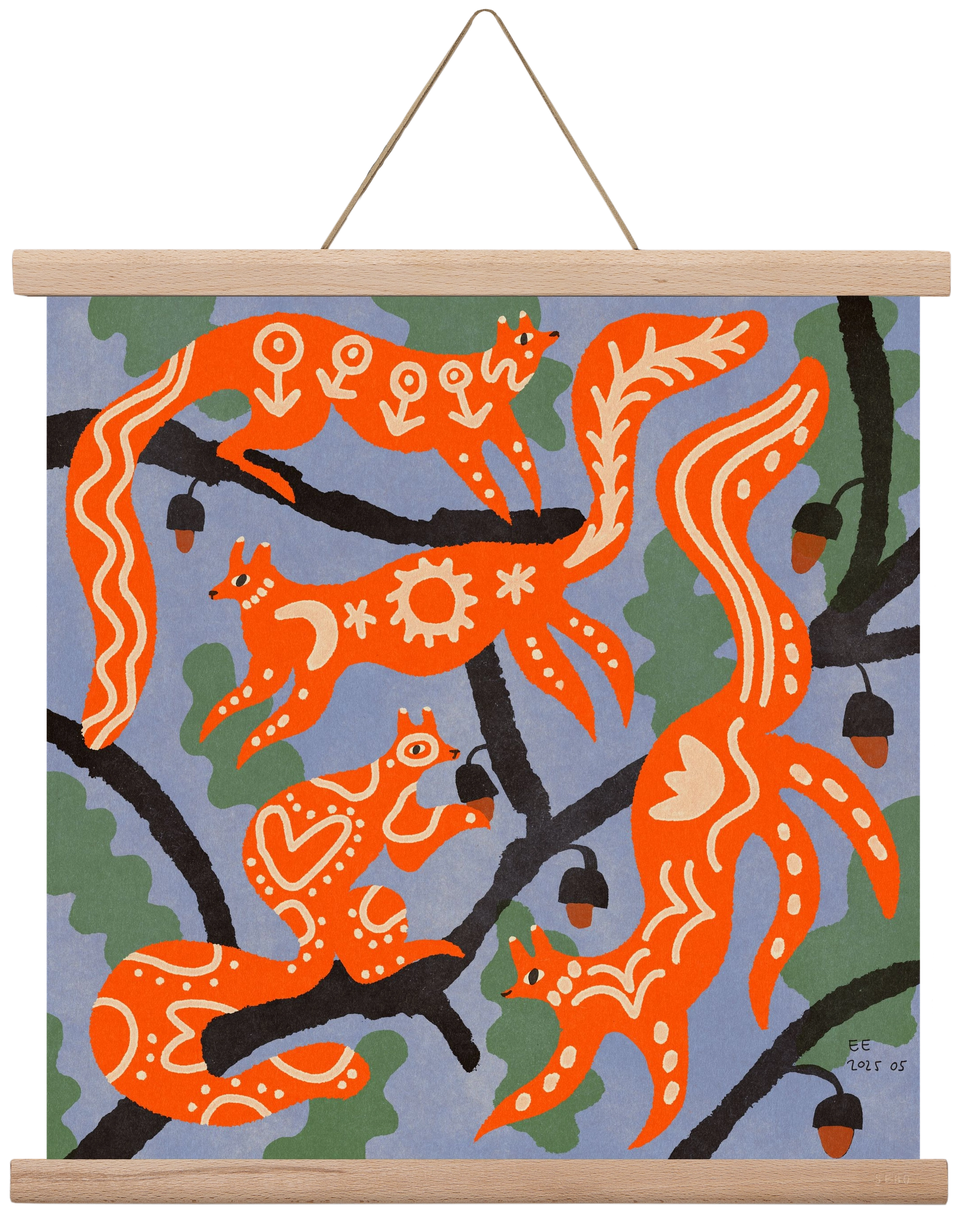 Magic folk squirrels I., 40x40 cm (40x40 cm), Tölgy akasztó