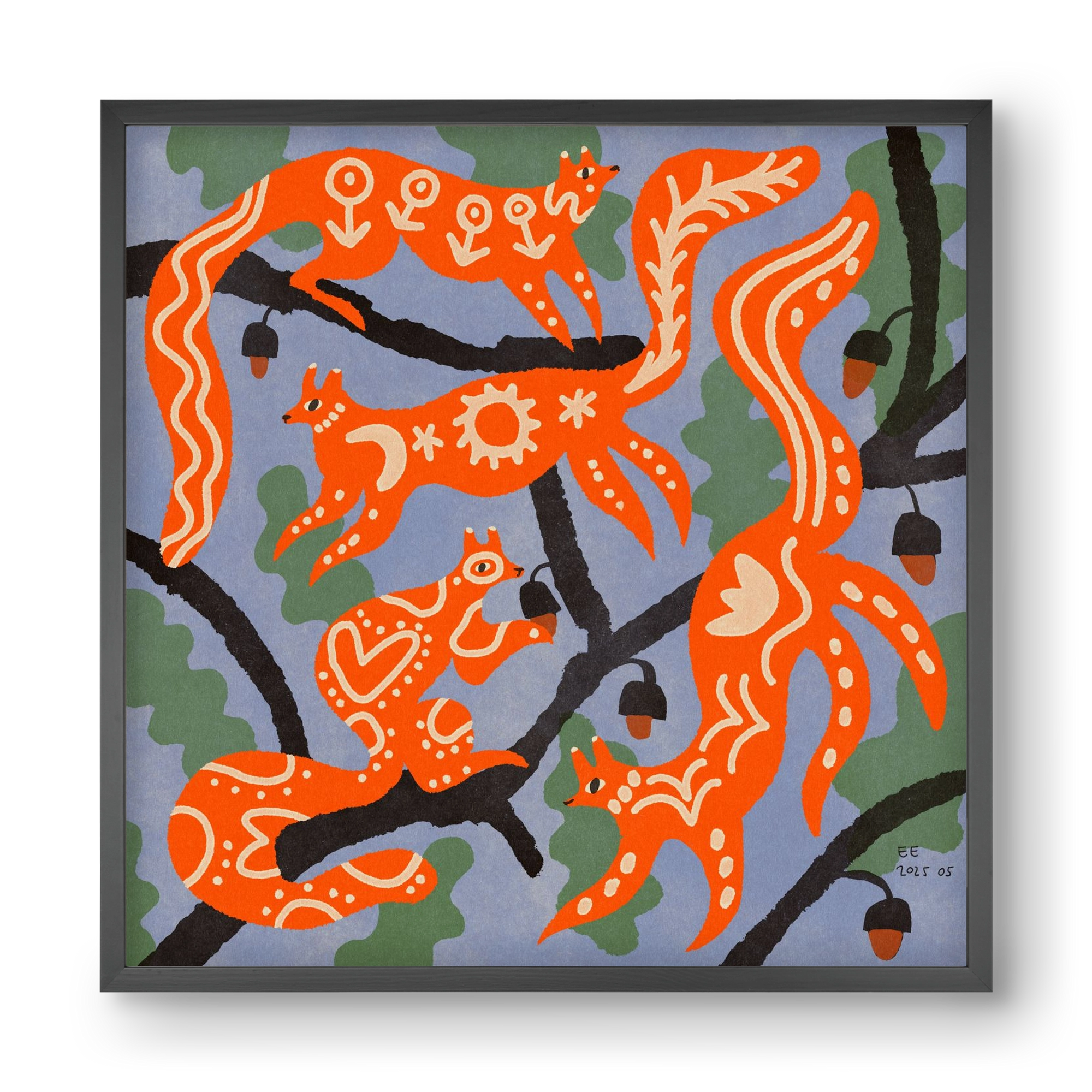 Magic folk squirrels I., 40x40 cm (40x40 cm), Fekete keret