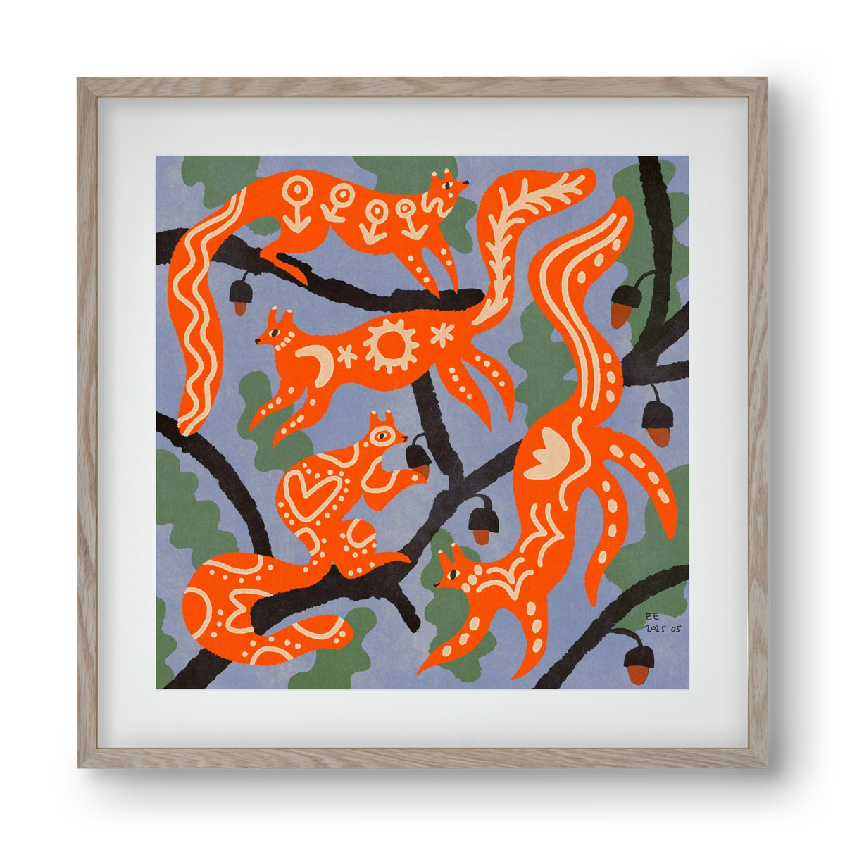 Magic folk squirrels I., 40x40 cm (30x30 cm), Tölgy keret, paszpartuval