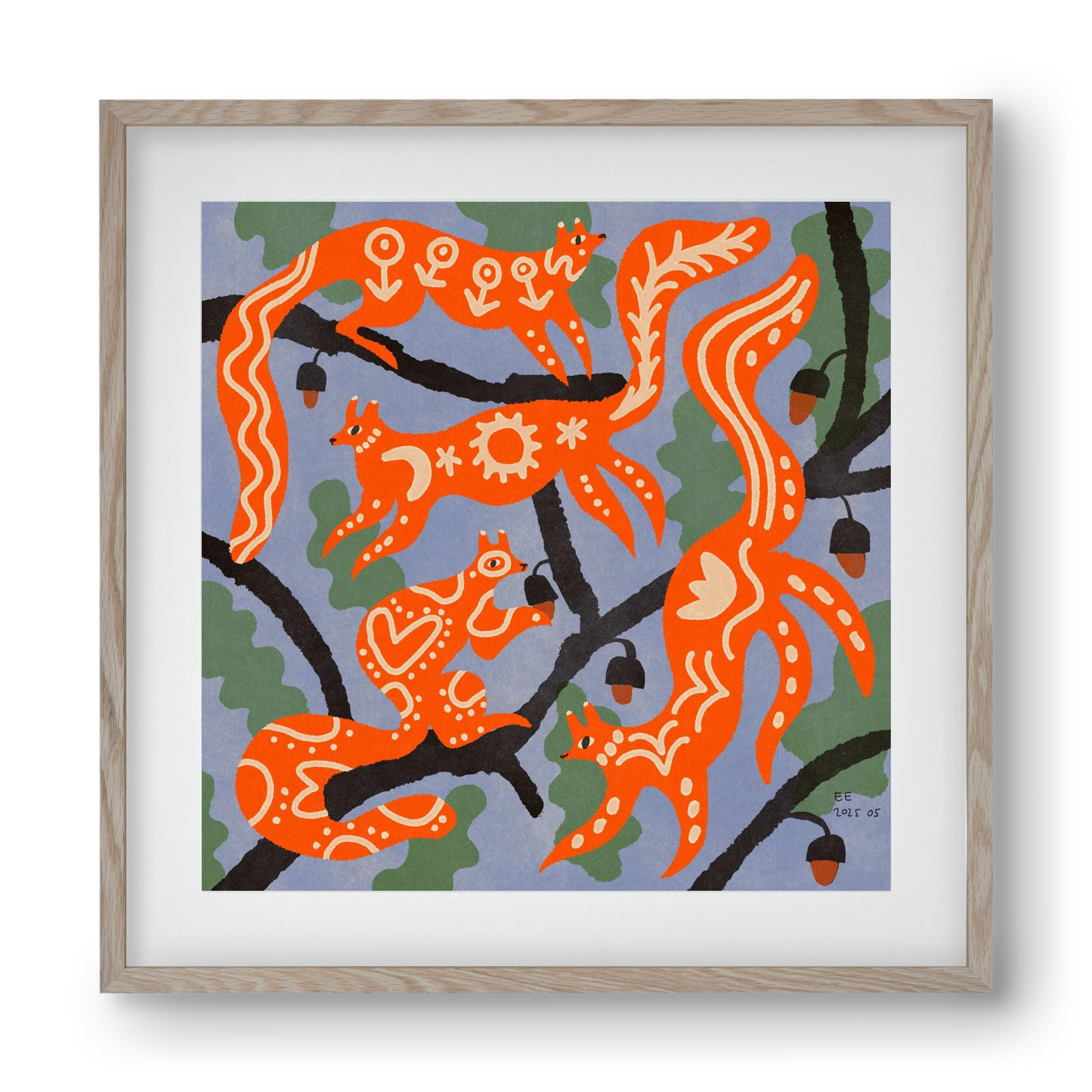 Magic folk squirrels I., 40x40 cm (30x30 cm), Tölgy keret, paszpartuval