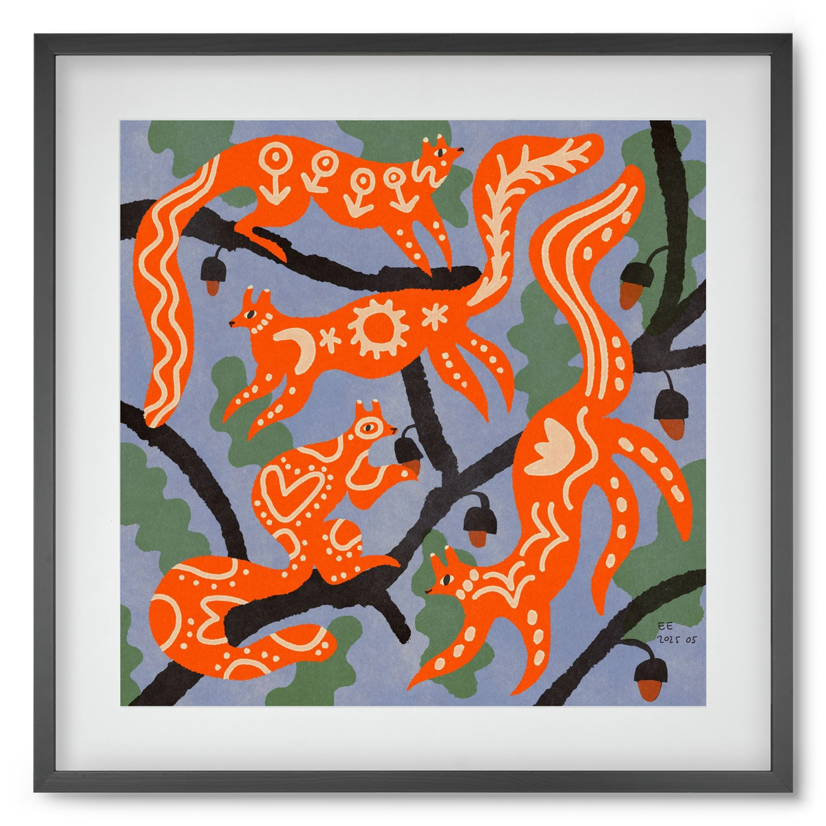 Magic folk squirrels I., 50x50 cm (40x40 cm), Fekete keret, paszpartuval